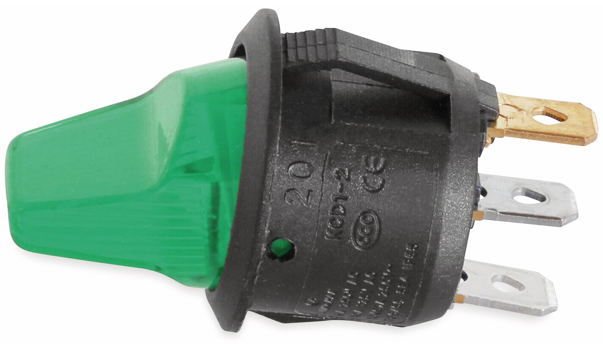 KFZ-Kippschalter, 12 V/6 A, Grün, beleuchtet KFZ-Kippschalter, 12 V/6 A, Grün, beleuchtet