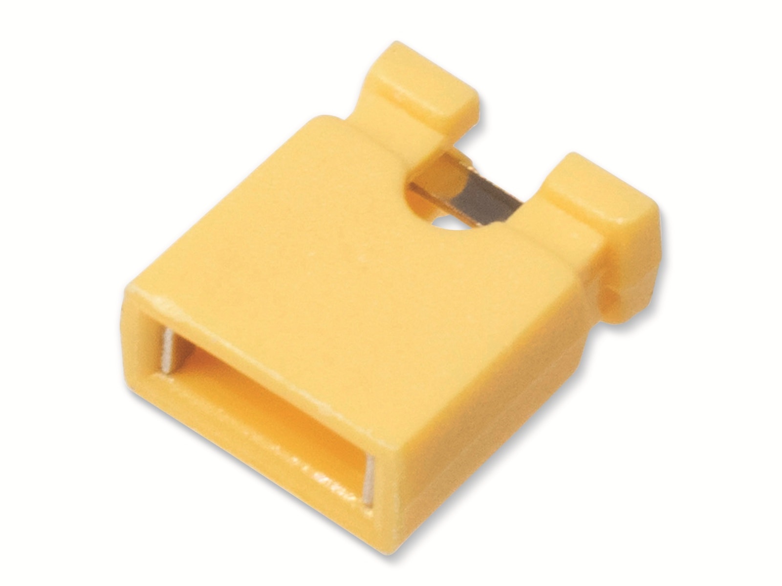 Kurzschlussbrücke / Jumper, gelb, 2,54 mm, oben offen, 2 Pol Kurzschlussbrücke / Jumper, gelb, 2,54 mm, oben offen, 2 Pol