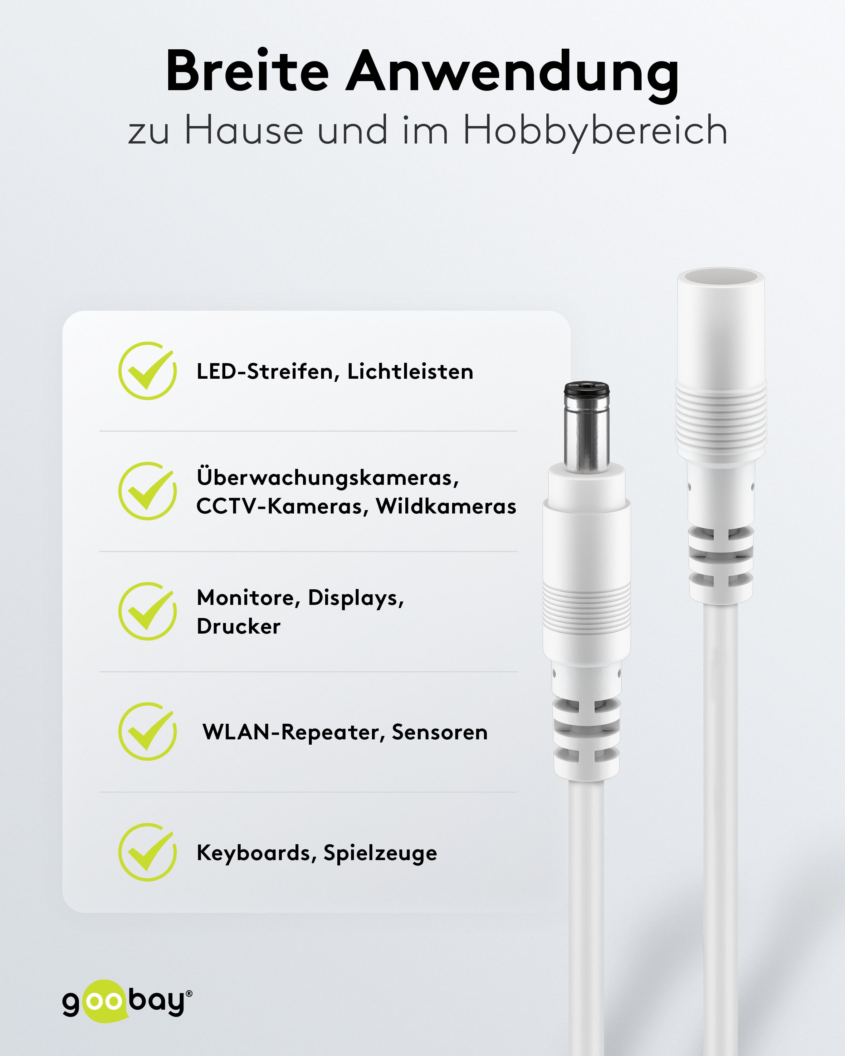 GOOBAY DC-Adapterkabel 2,5 mm, DC-Stecker auf DC-Kupplung, schwarz, 5 m