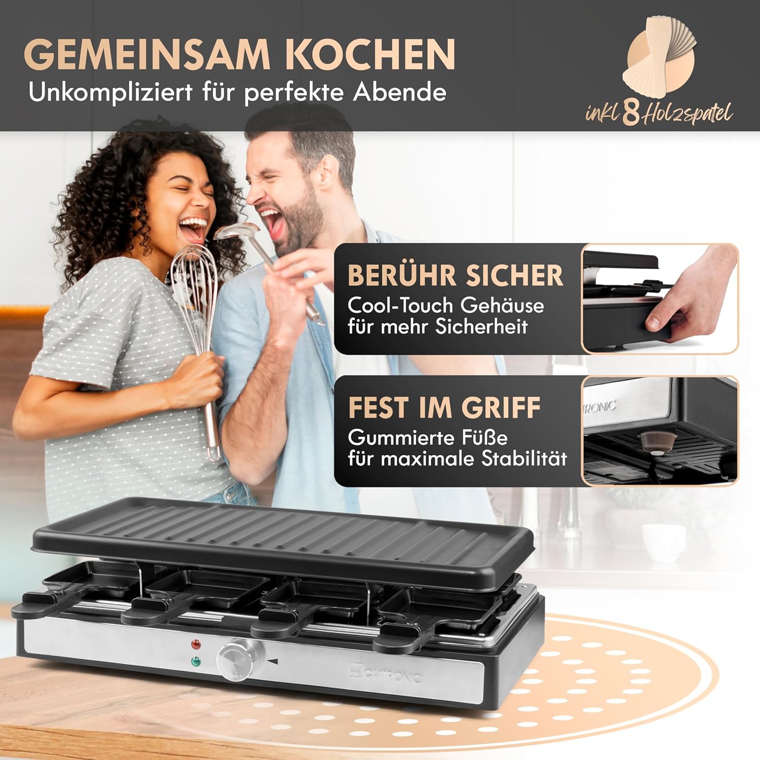 CLATRONIC Raclette RG 3757, 1400 W, 8 Personen, schwarz
