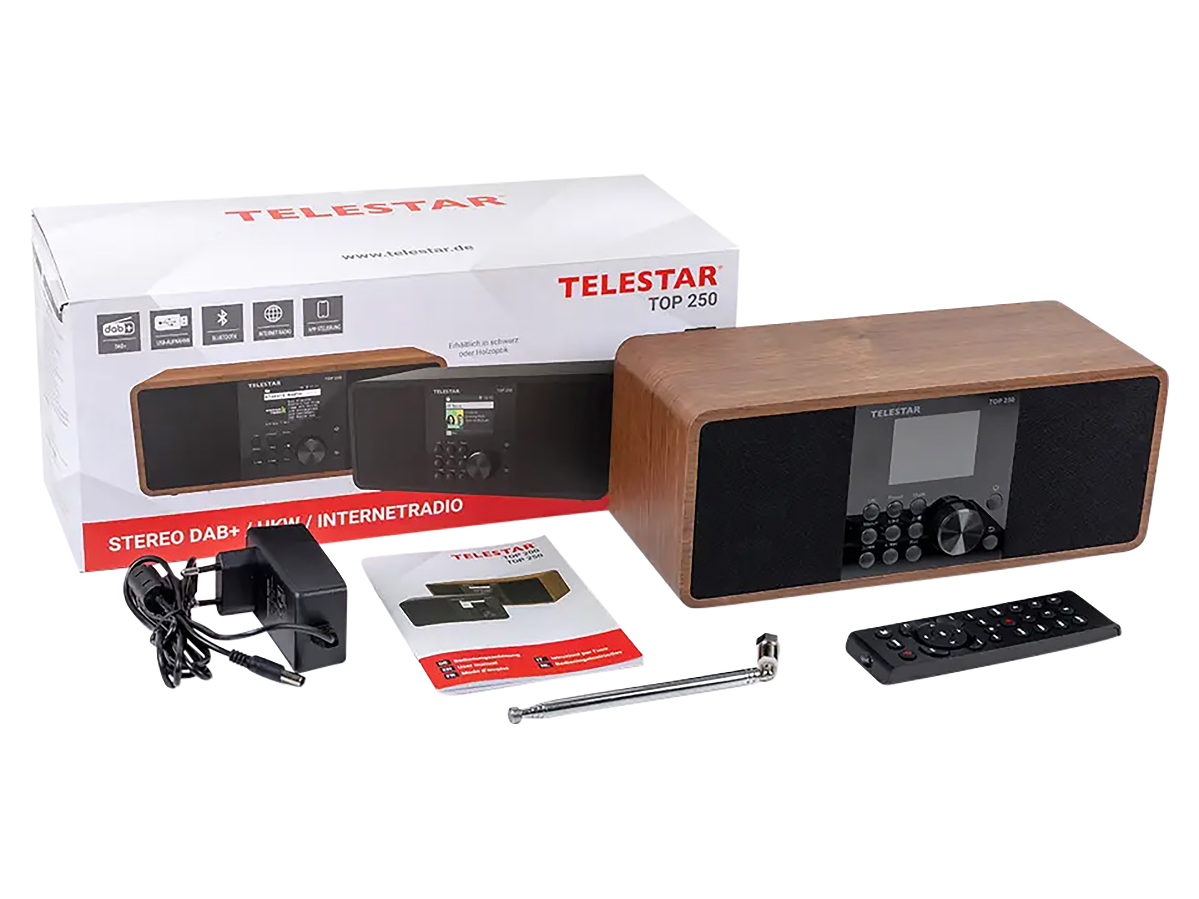 TELESTAR Internetradio TOP 250, DAB+/UKW, Bluetooth, Holzoptik