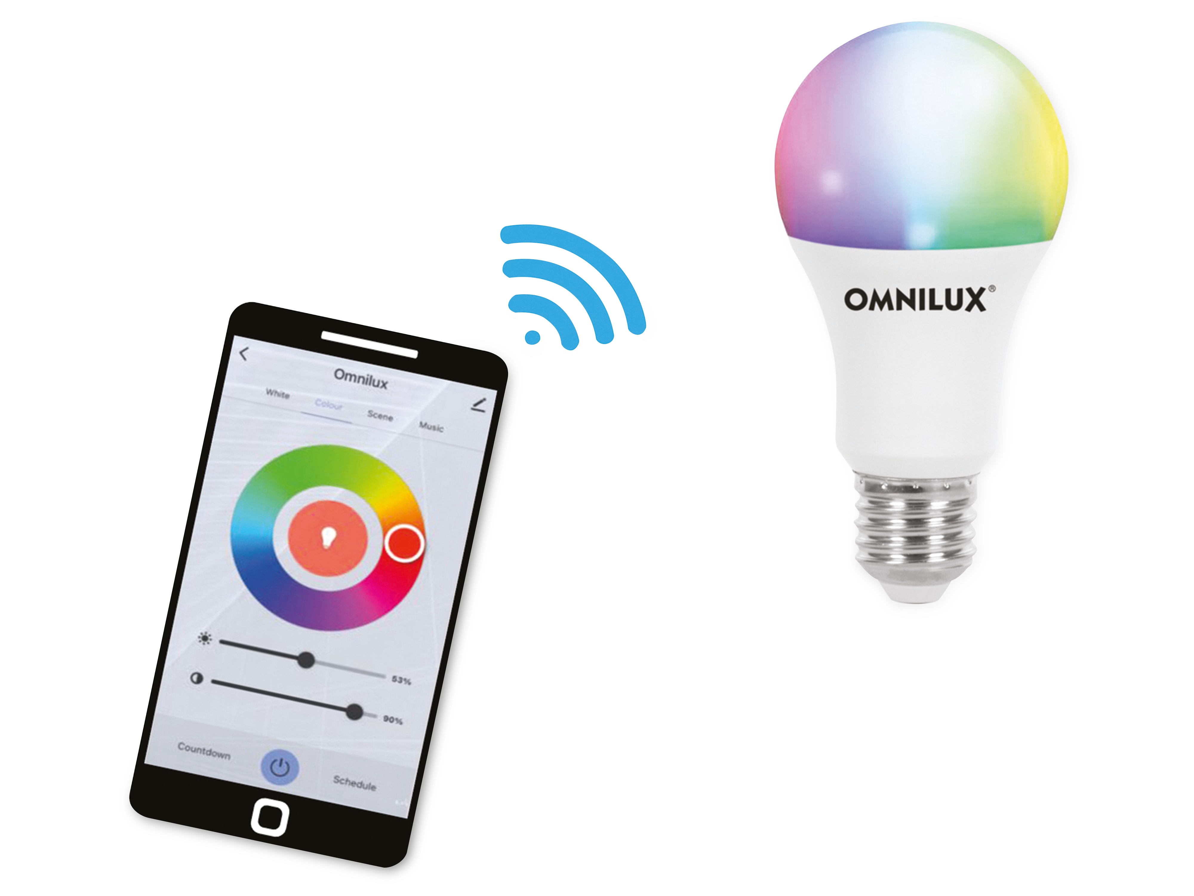 OMNILUX LED-Lampe, WLAN, E27, 9 W, EEK: F, 850 lm, RGB+WW+CW, dimmbar