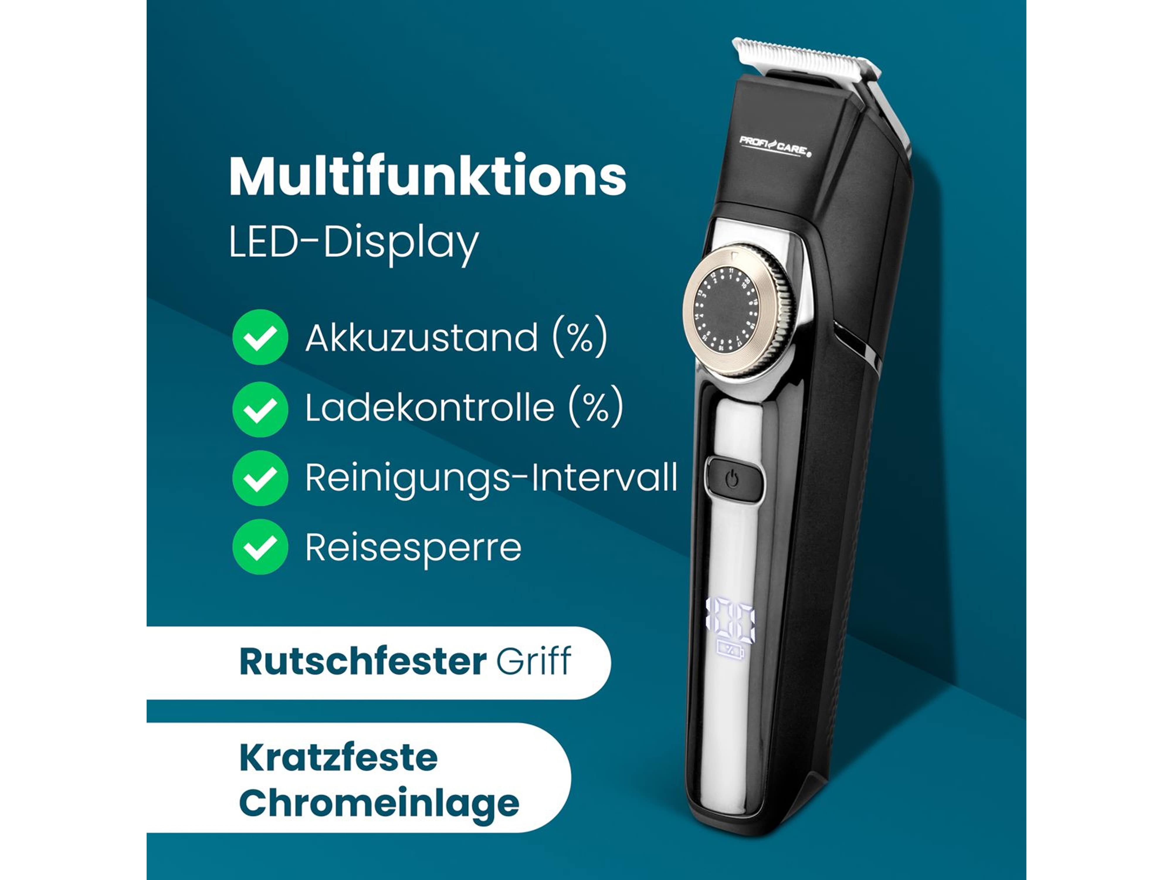 PROFICARE Haar- & Bartschneidemaschine, PC HSMR 3131, 1-20mm, IPX6, chrom-sw