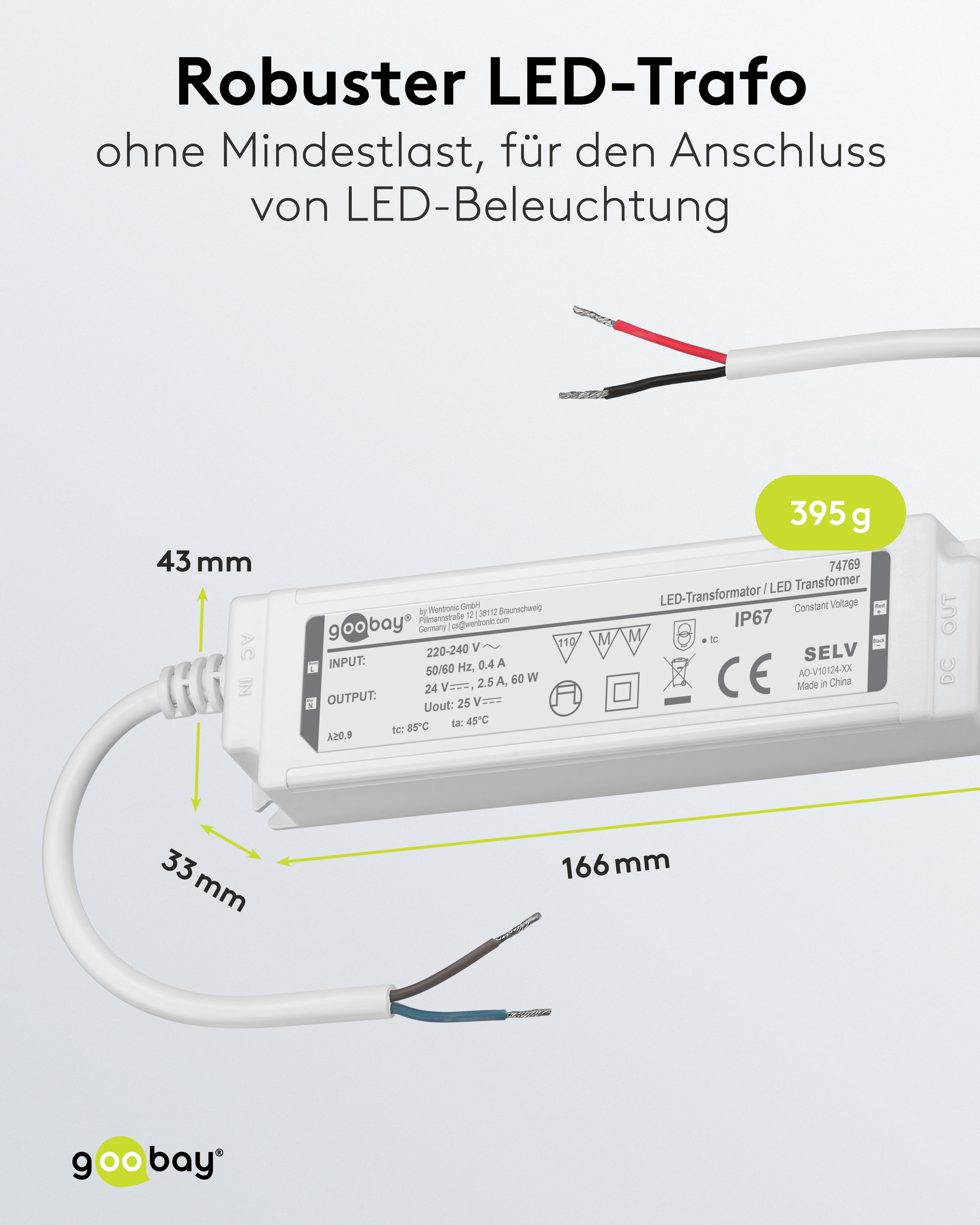 Wetterfester LED-Trafo GOOBAY 24V DC, 60W, 4.16 A, IP67