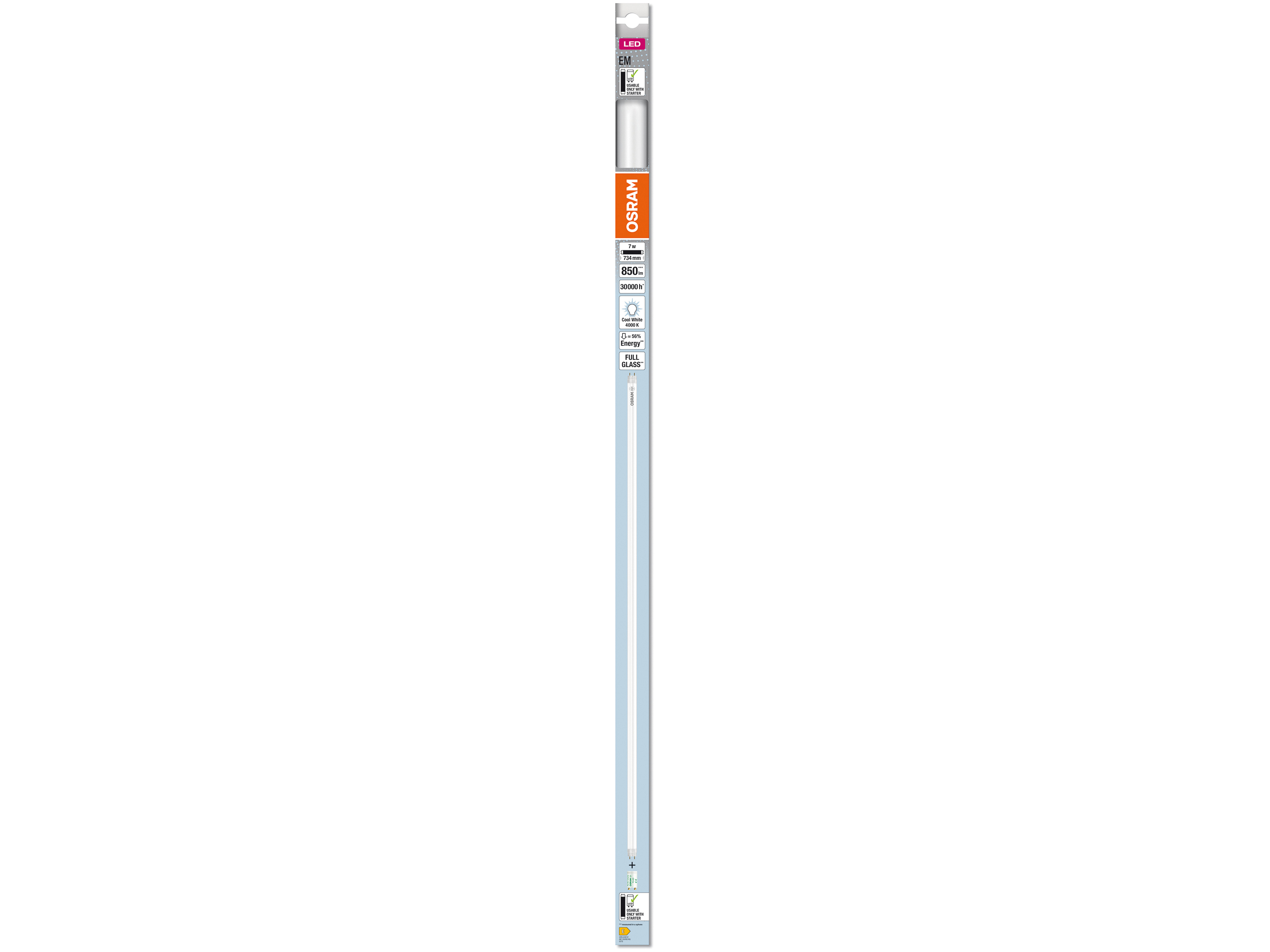 OSRAM LED-Röhre, T8, 720mm, G13, EEK: E, 7W, 850lm, 4000K