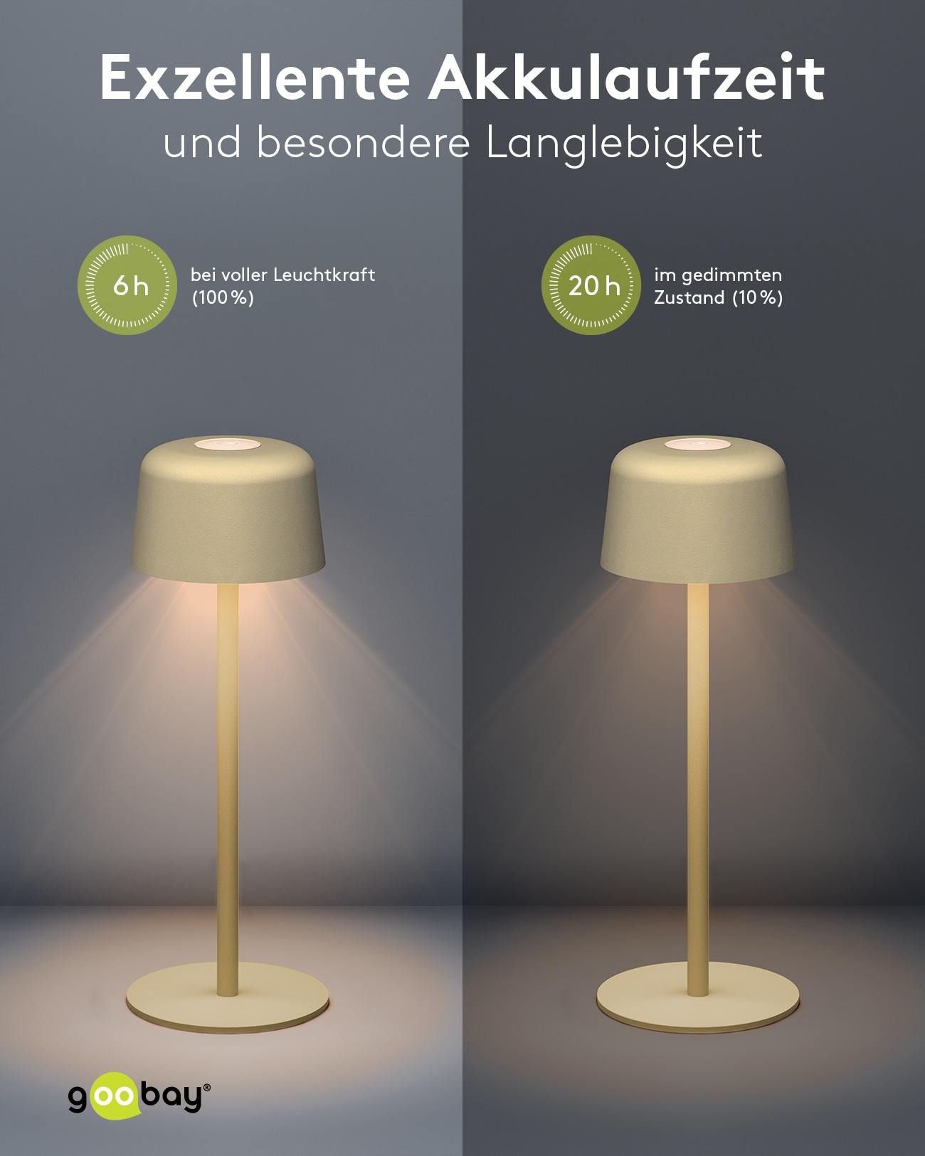 GOOBAY LED-Tischleuchte 77678, 2W, 3000 K, 150 lm, warmweiß, IP44, beige