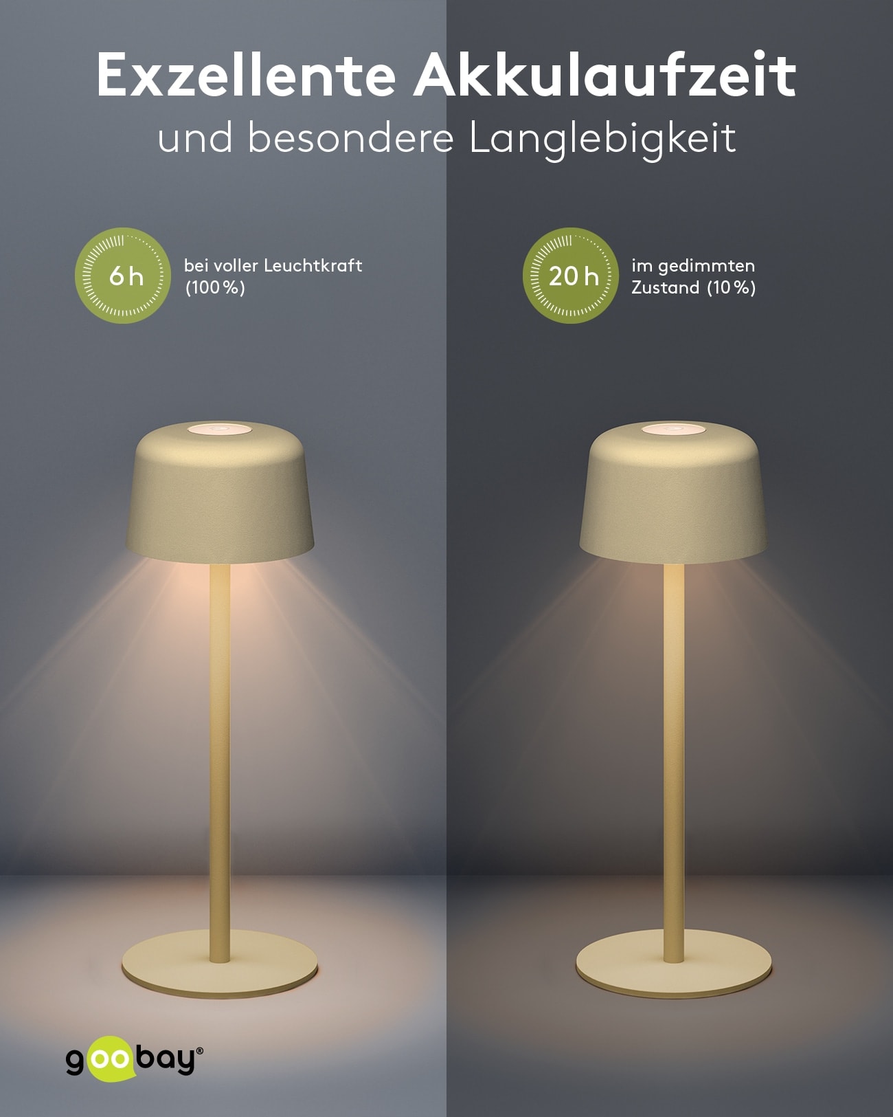 GOOBAY LED-Tischleuchte 77678, 2W, 3000 K, 150 lm, warmweiß, IP44, beige