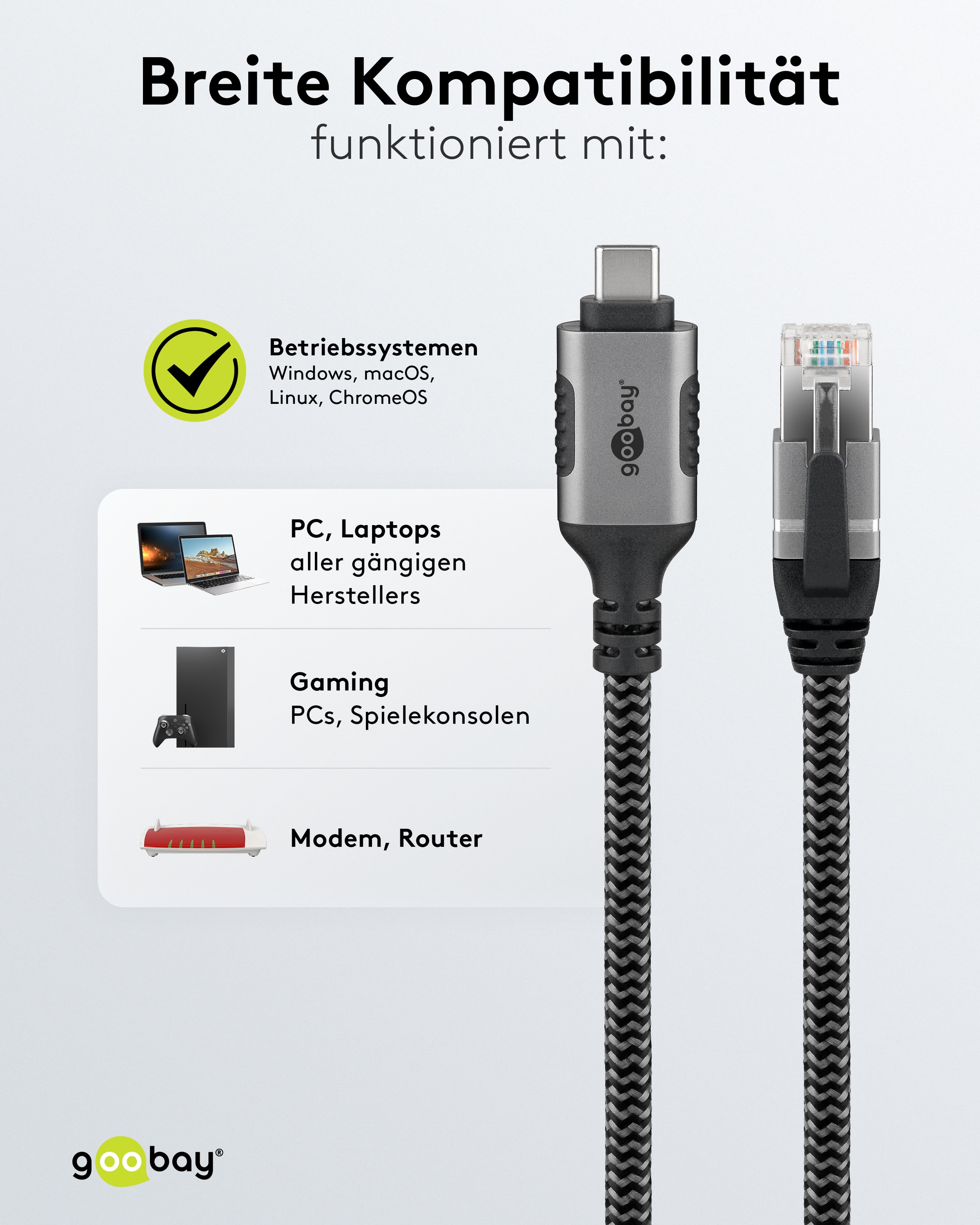 GOOBAY Ethernet-Kabel CAT6 USB-AC 3.1 auf RJ45 2m