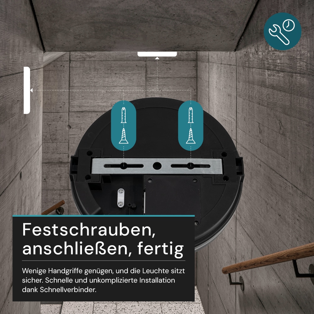 LUXULA LED-Deckenleuchte, 30W, EEK: F, 3000lm, CCT, IP65, schwarz/weiß