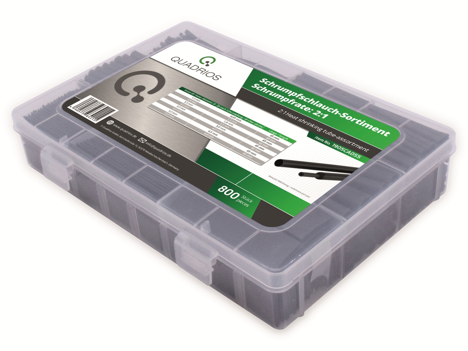 QUADRIOS, 1905CA055, großes Schrumpfschlauch Set Sortiment 800 St Industriequalität 2:1