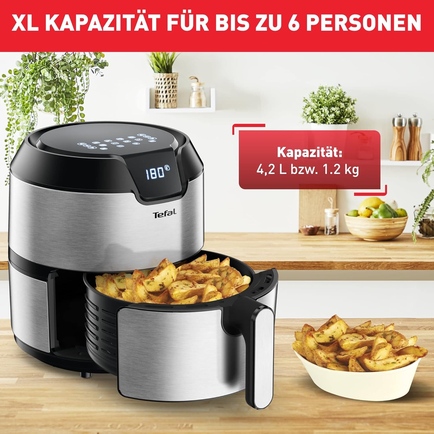 TEFAL Heißluftfritteuse Easy Fry Deluxe XL, 4,2 L, 8 Programme, EY401D, 1500W