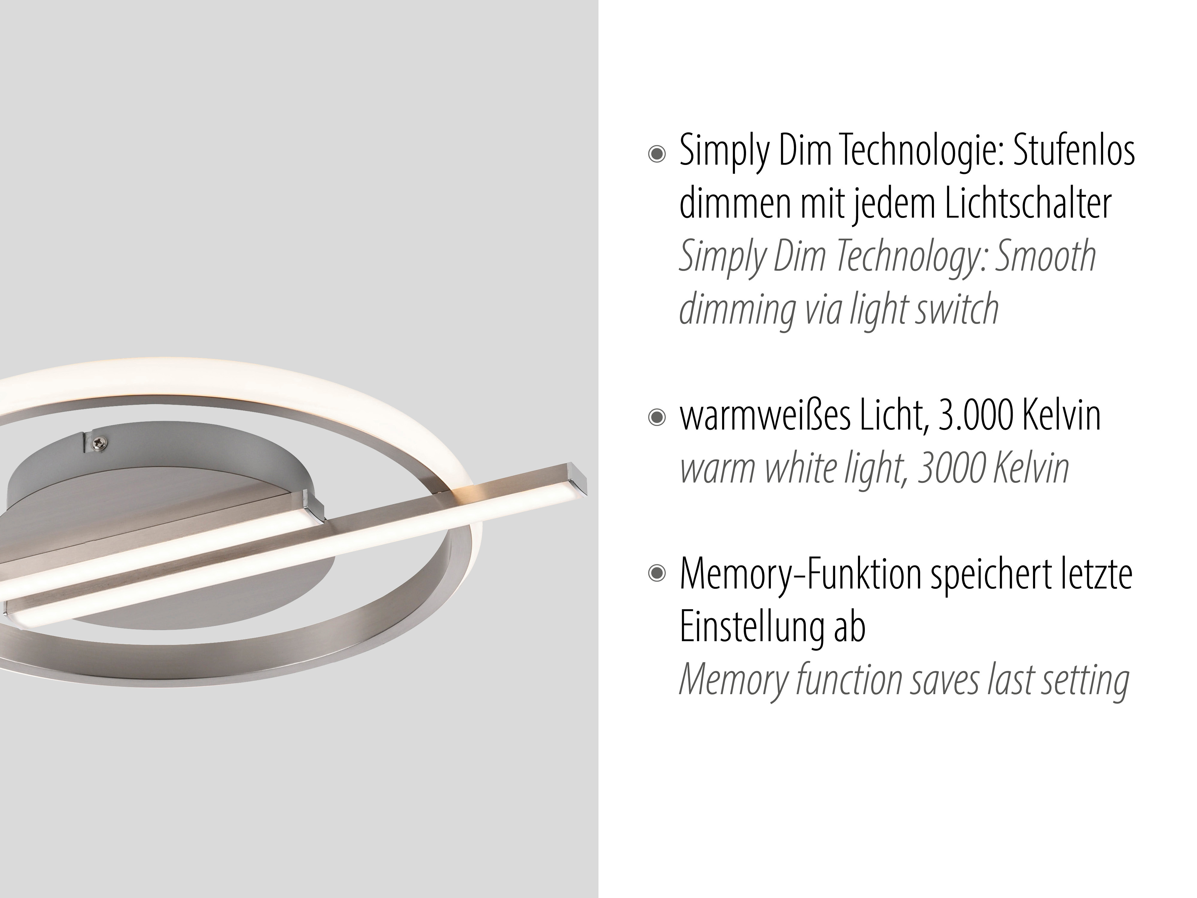 JUST LIGHT LED-Deckenleuchte 14130-55 stahl, 17,5 W, 2100 lm, 3000 K, Dimmbar