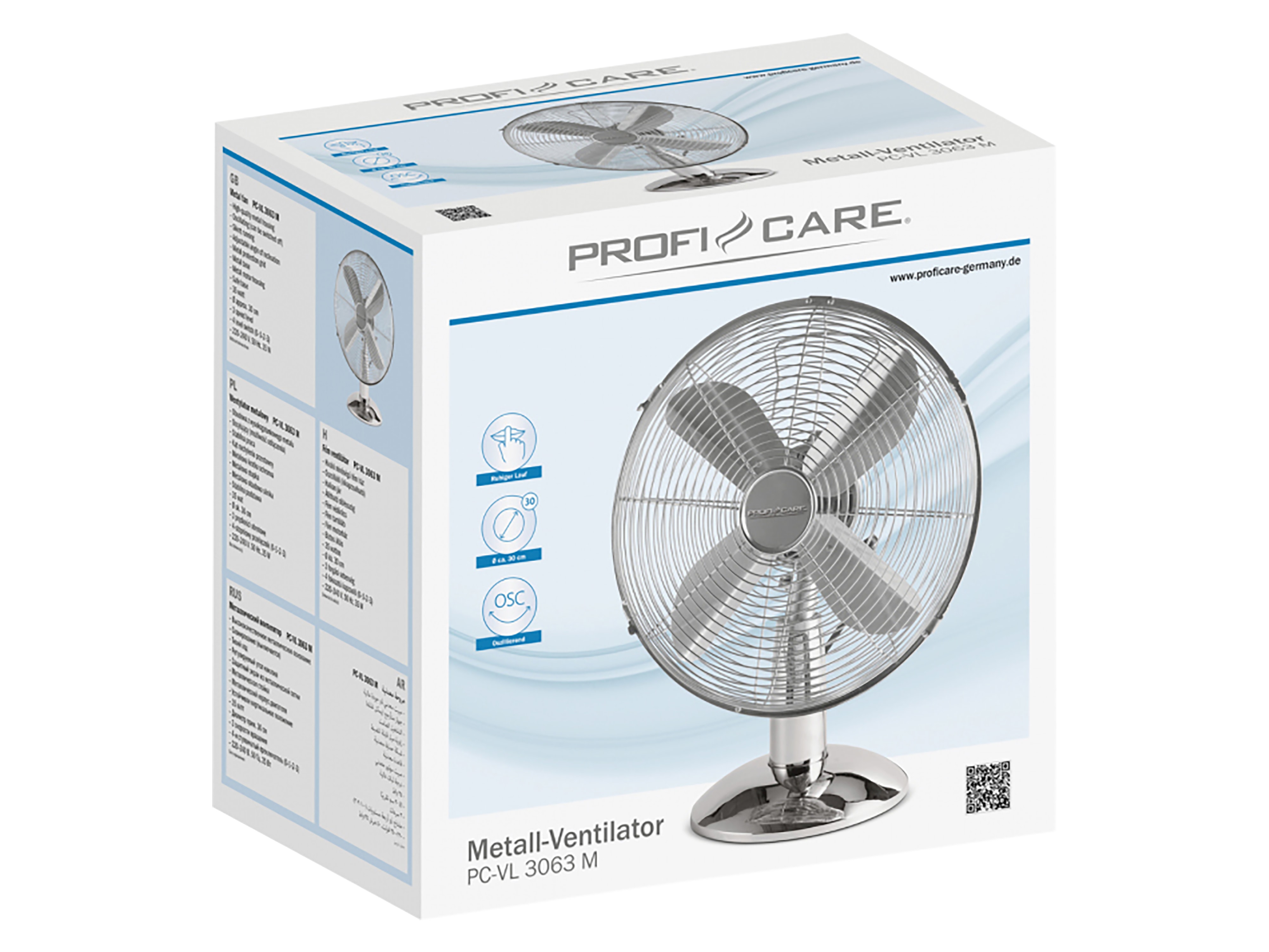 PROFI CARE Tischventilator PC-VL 3063 M, 30cm, Metall, chrom, 35 W PROFI CARE Tischventilator PC-VL 3063 M, 30cm, Metall, chrom, 35 W