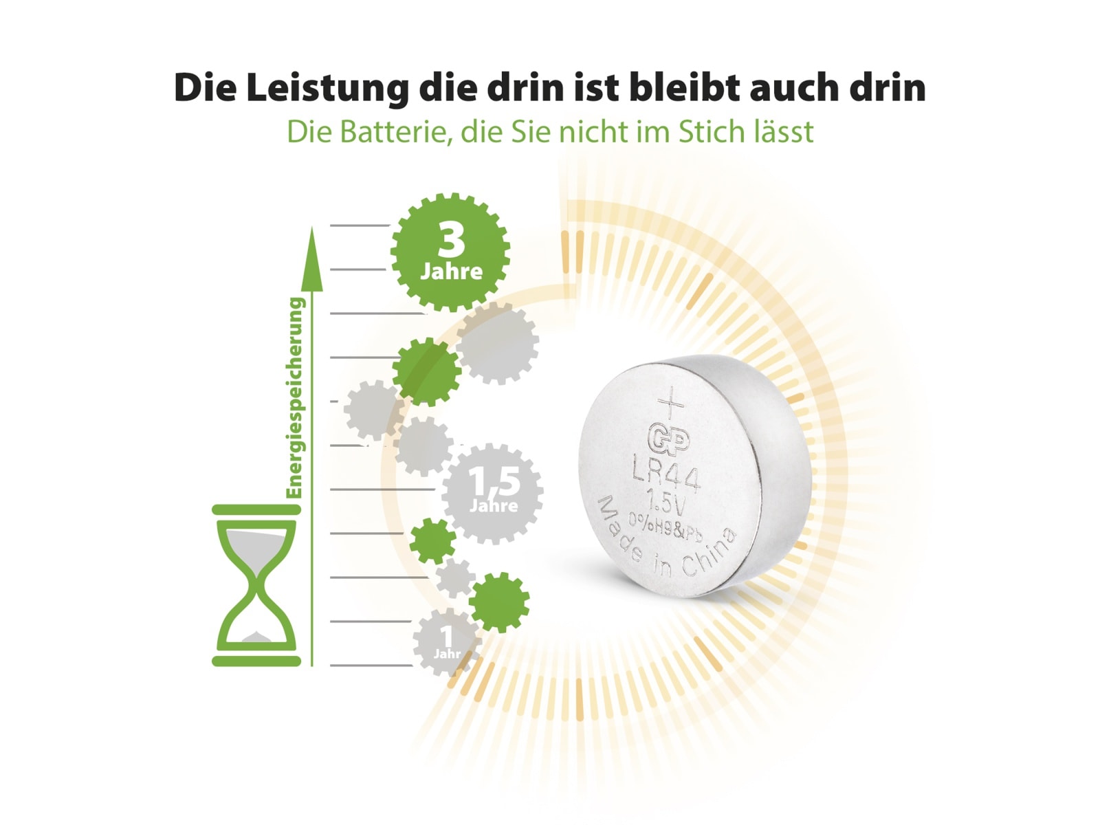 GP Knopfzelle LR44, Alkaline, 1,5 V-, 5 Stück GP Knopfzelle LR44, Alkaline, 1,5 V-, 5 Stück