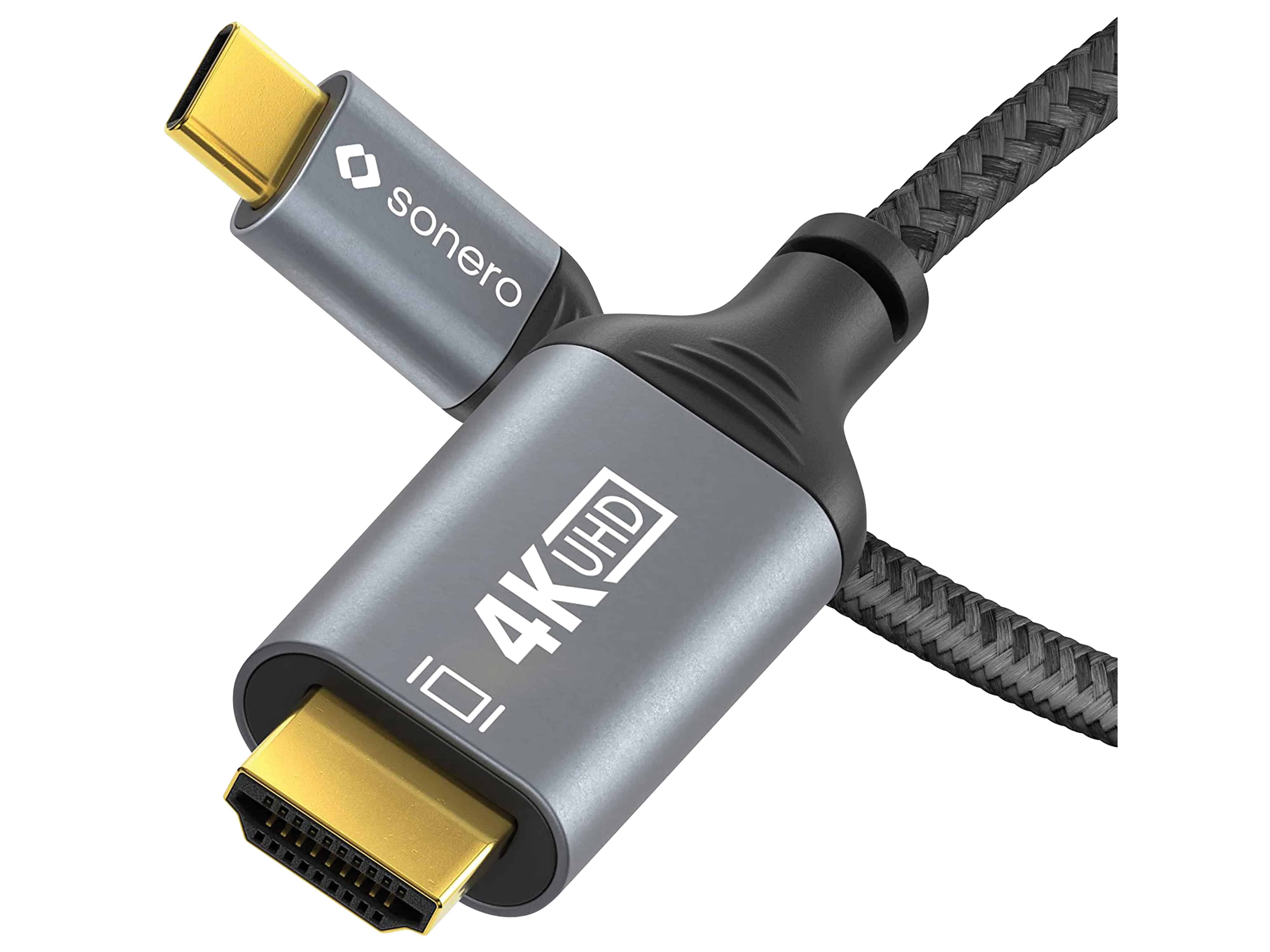 SONERO USB-C/HDMI-Kabel, 4K60, 18Gbps, Stecker/Stecker, grau/schwarz, 1 m