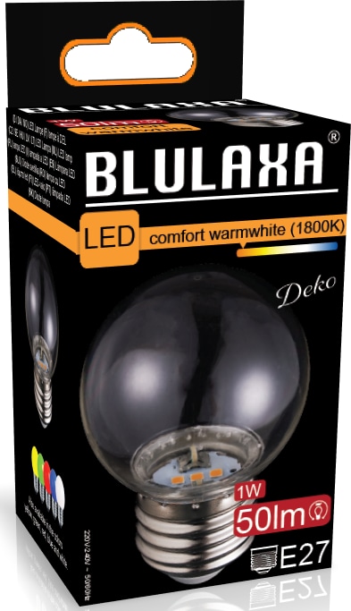 BLULAXA LED-Lampe, G45, E27, 0,8 W, 50 lm, 1800 K, IP44, amber