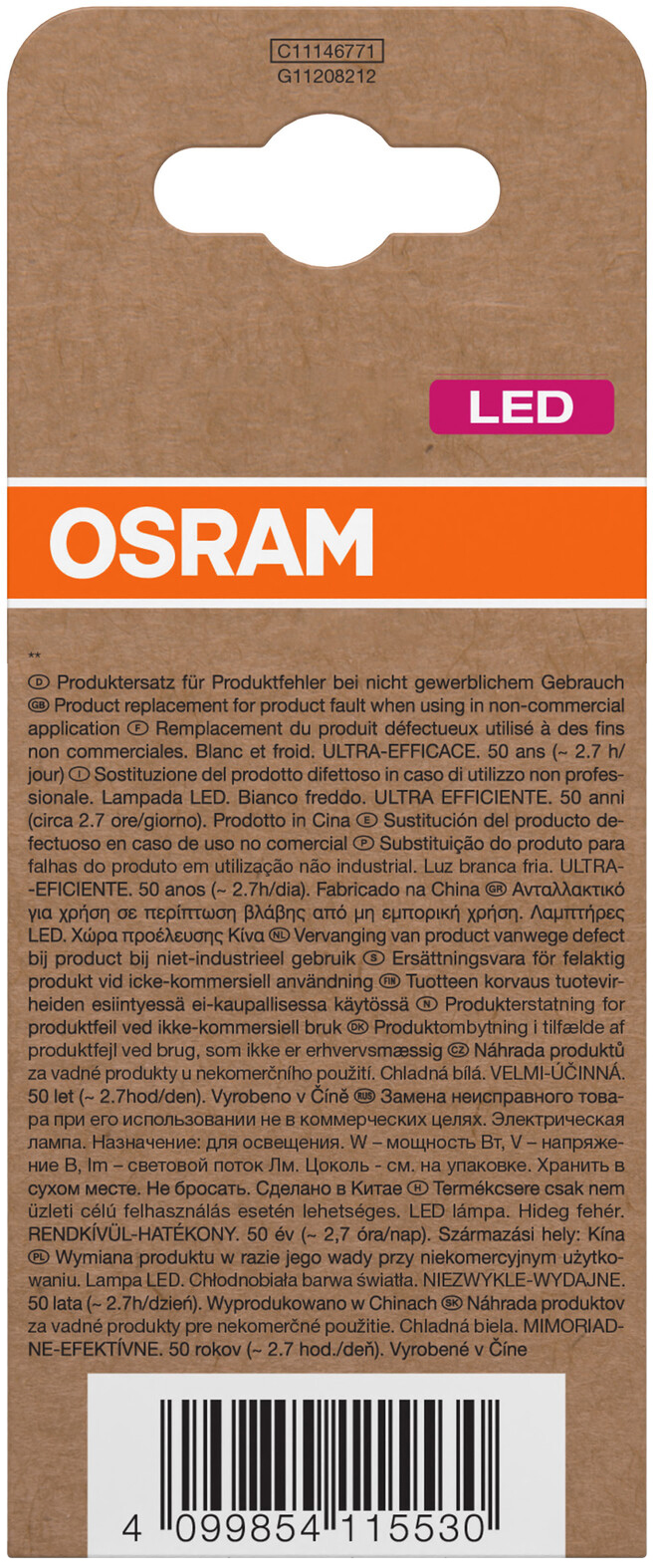 OSRAM LED-Lampe, Kolbenform, E27, 7,2 W, 4000 K, EEK: A, 1521 lm, neutralweiß