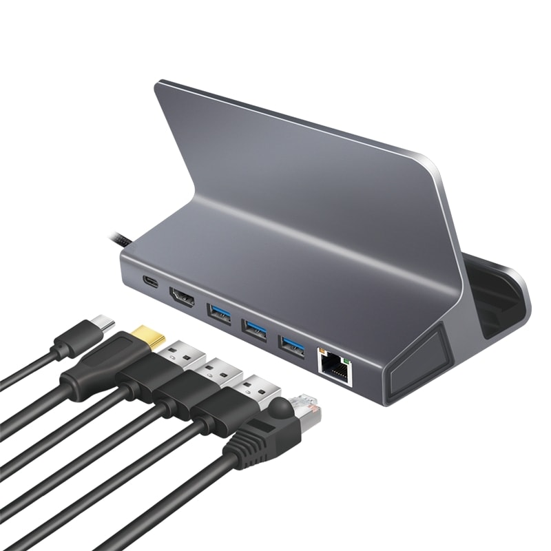 LOGILINK USB 3.2 Dockingstation UA0408, Gen1, 6-Port, USB-C PD, Aluminium-Silber