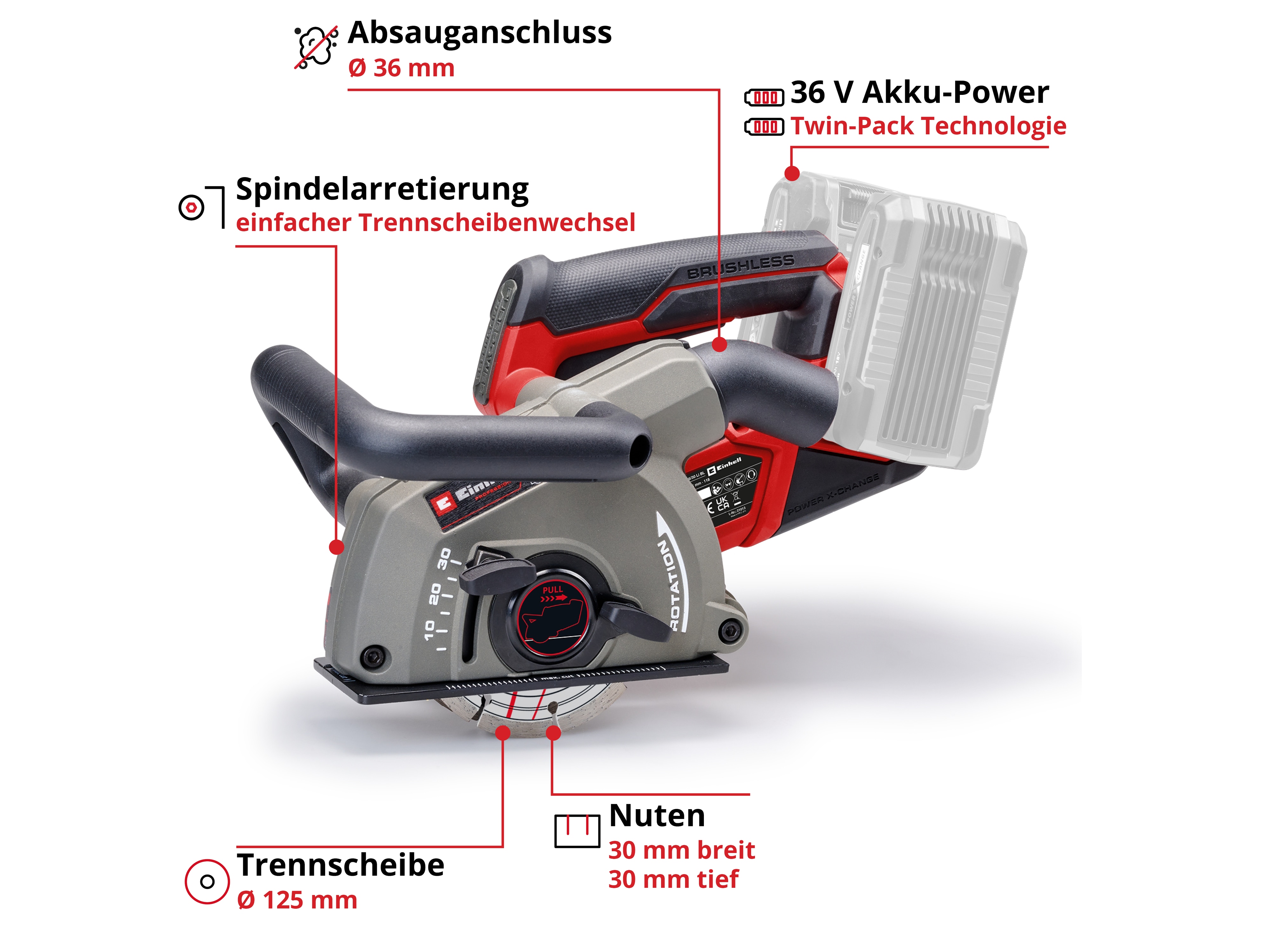EINHELL PROFESSIONAL Akku-Mauernutfräse TP-MA 36/30 Li BL, Solo