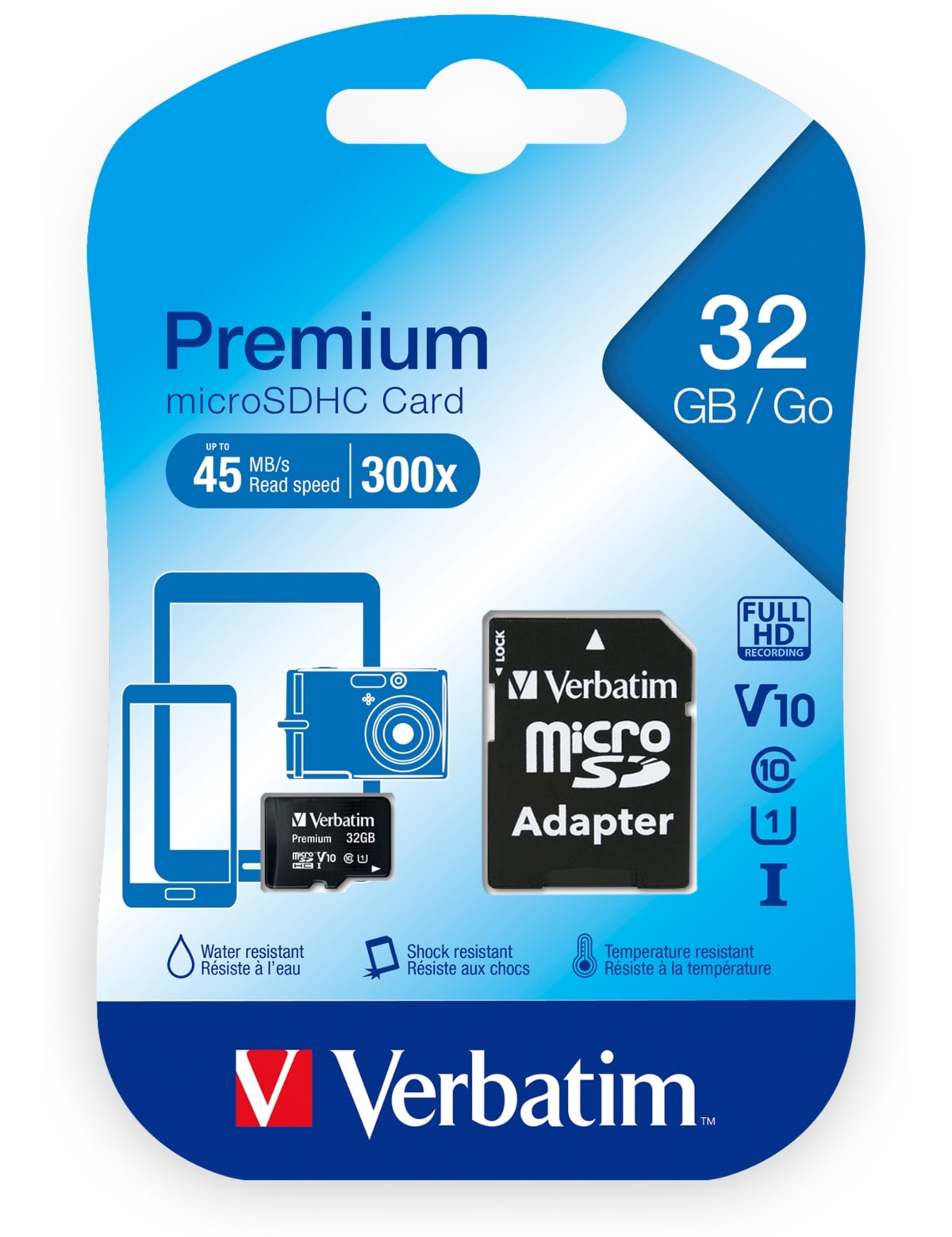 VERBATIM MicroSDHC Card Premium, 32 GB, Class 10, inkl. Adapter