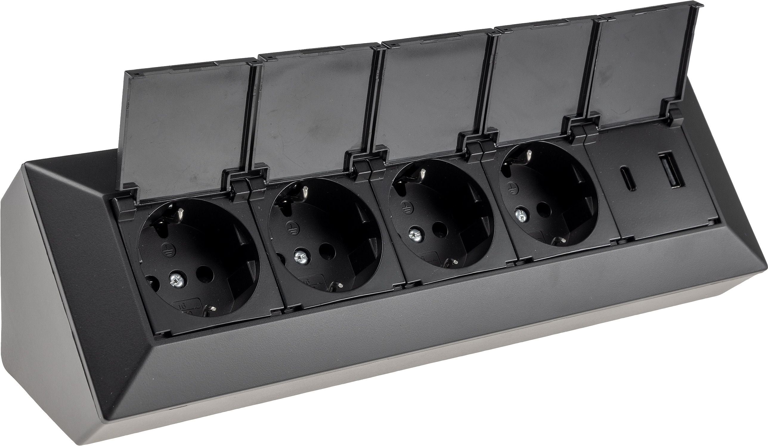 CHILITEC Steckdosenblock 23963, 4-fach, mit Schutzklappen, USB-A+C, schwarz