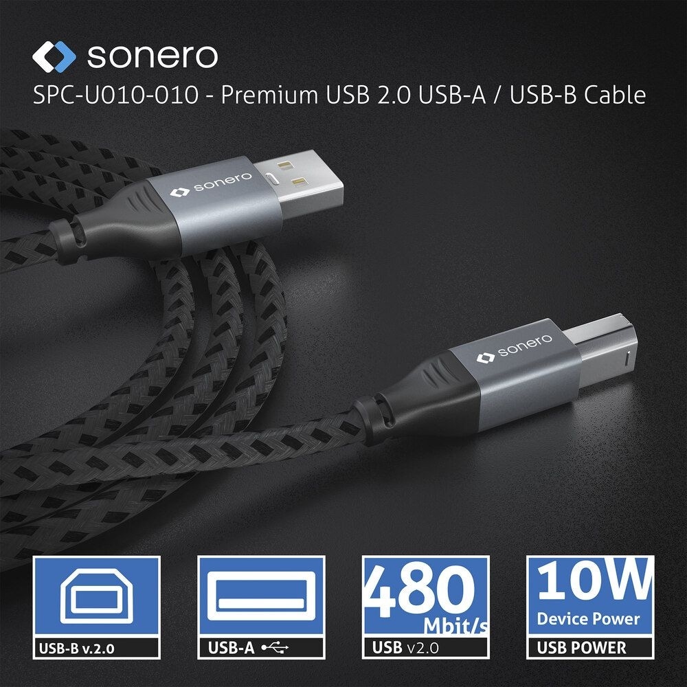 SONERO USB 2.0 Kabel SPC-U010-050 A/B 5m grau-schwarz