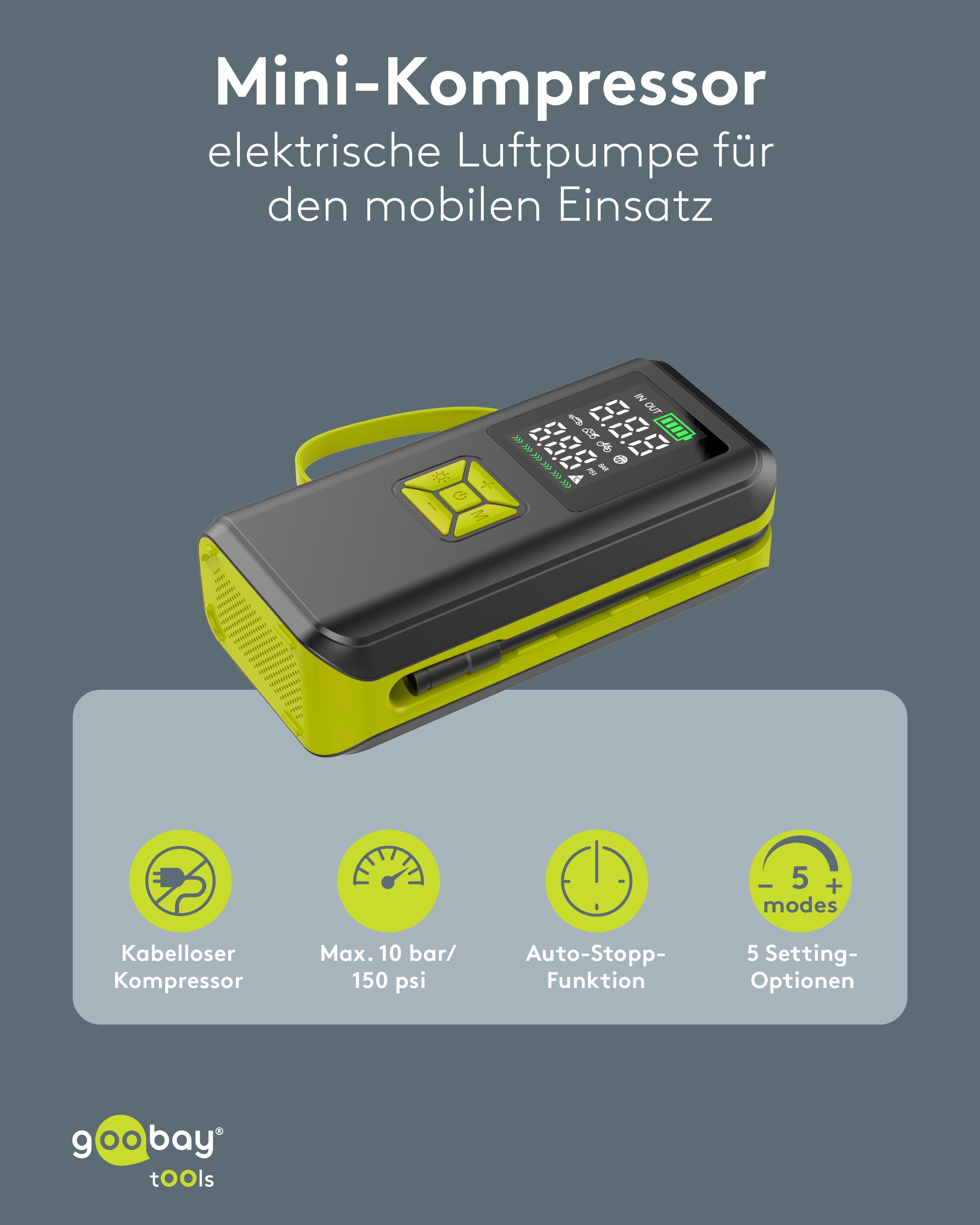 GOOBAY TOOLS Akku-Kompressor, 77827, 10 bar