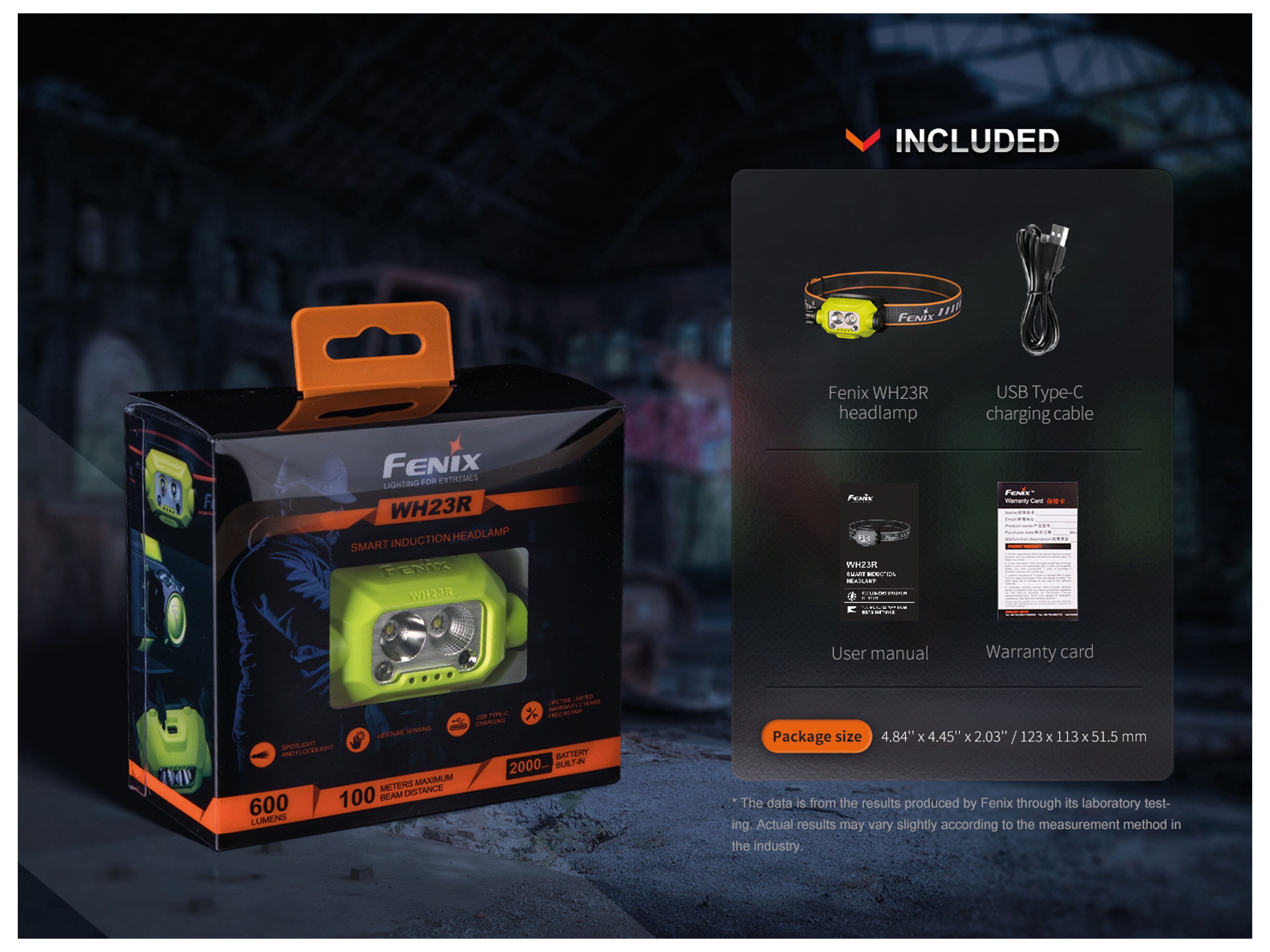 FENIX LED-Stirnlampe, WH23R,600 Lumen, wiederaufladbar
