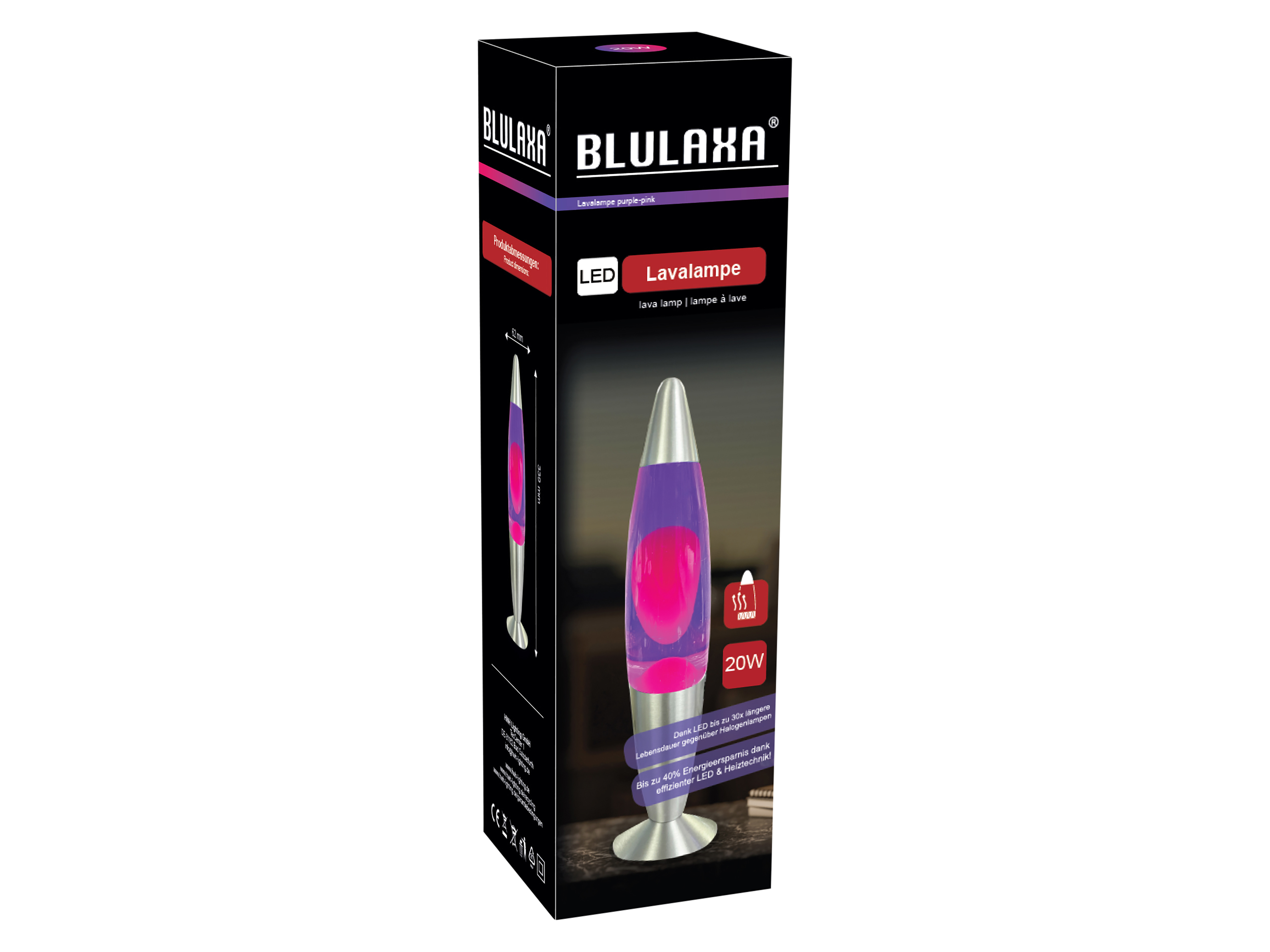 BLULAXA LED-Lava-Tischleuchte, 49984, 20W, 34 cm, rosa/lila
