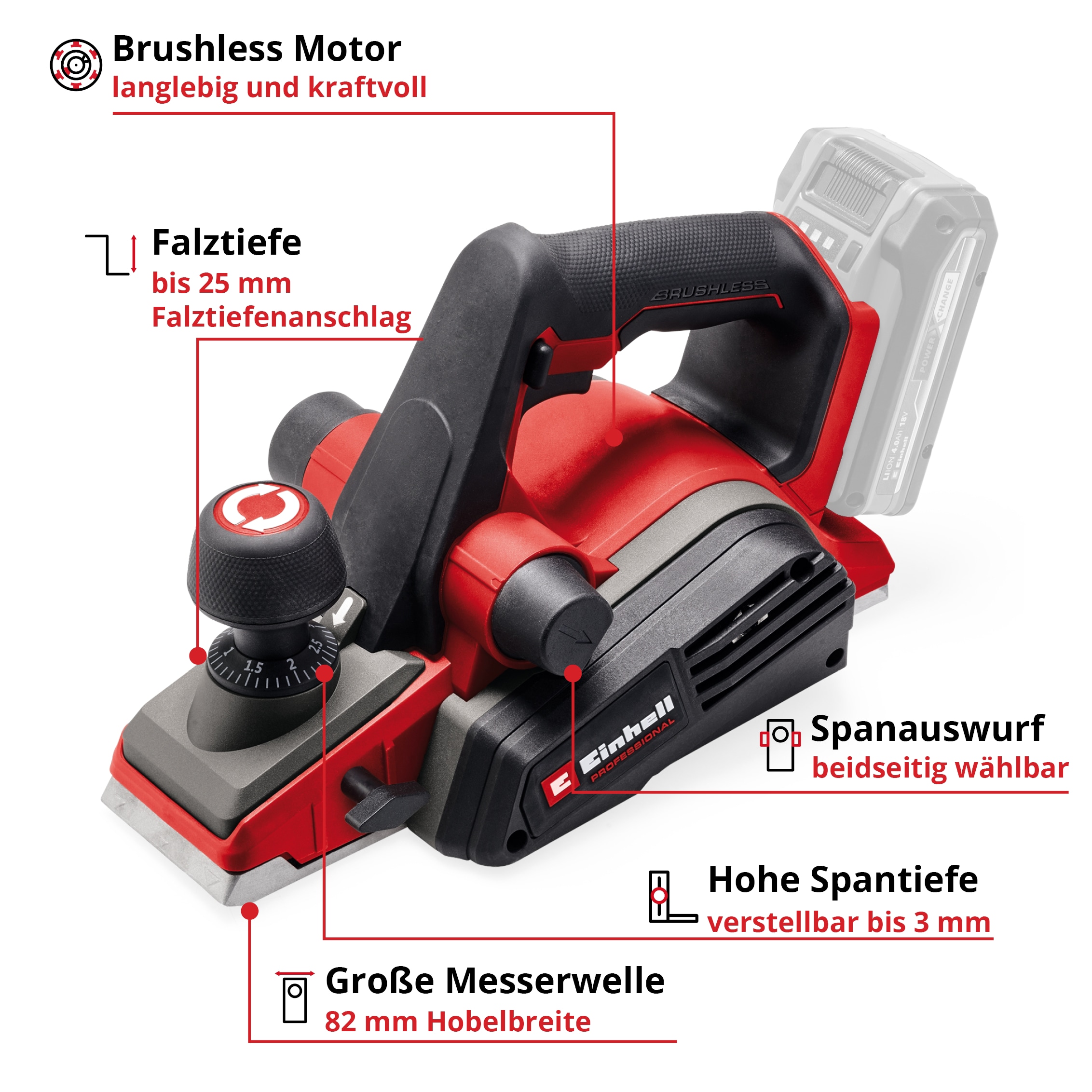 EINHELL Akku-Hobel TP PL 18/3 Li BL Kit (1x 4,0 Ah)