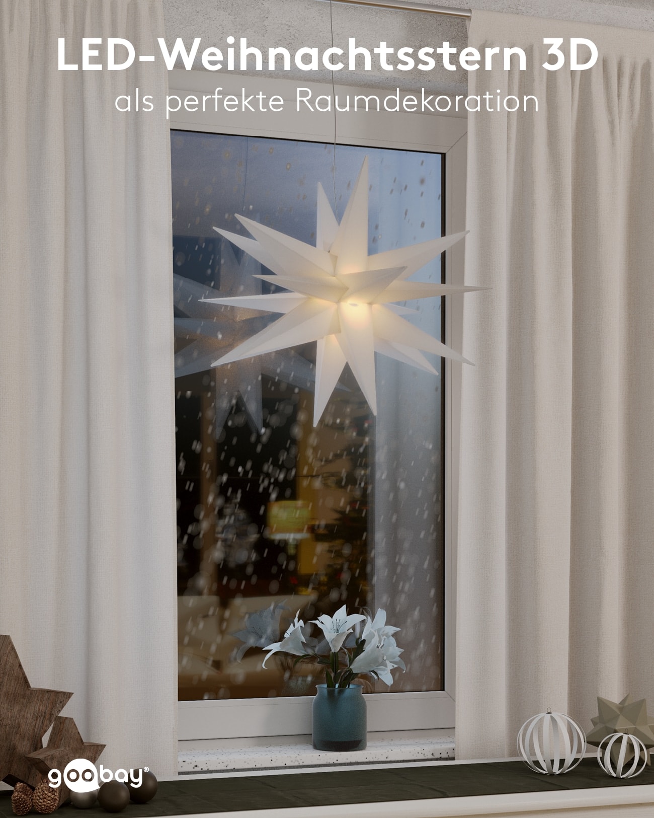 GOOBAY LED-Stern, 18 Zacken, 56cm, Outdoor, Timerfunktion, mit Netzteil GOOBAY LED-Stern, 18 Zacken, 56cm, Outdoor, Timerfunktion, mit Netzteil