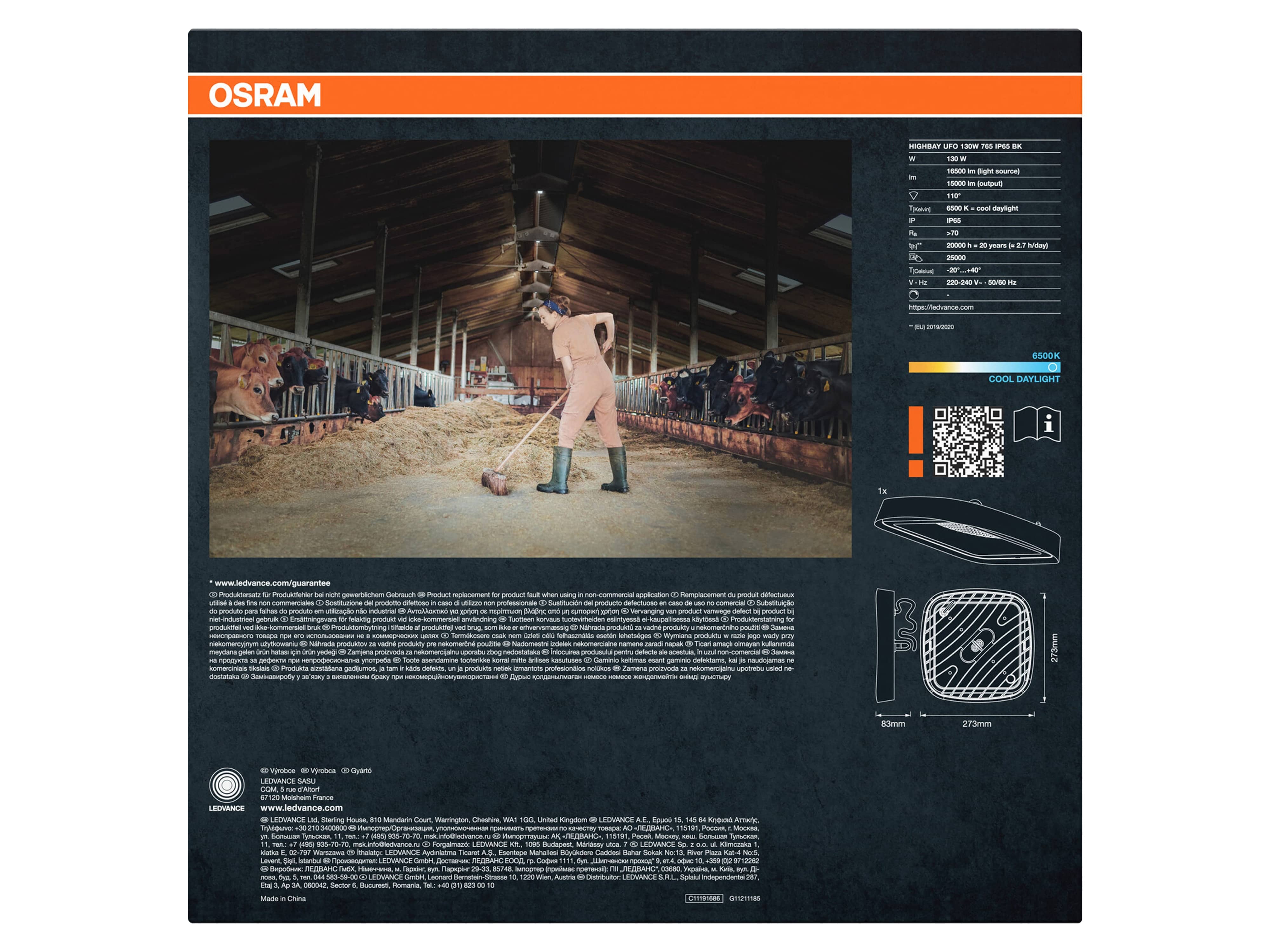 OSRAM LED-Hallenleuchte, 150W, 6500K, 15000lm, IP65, kaltweiß, schwarz