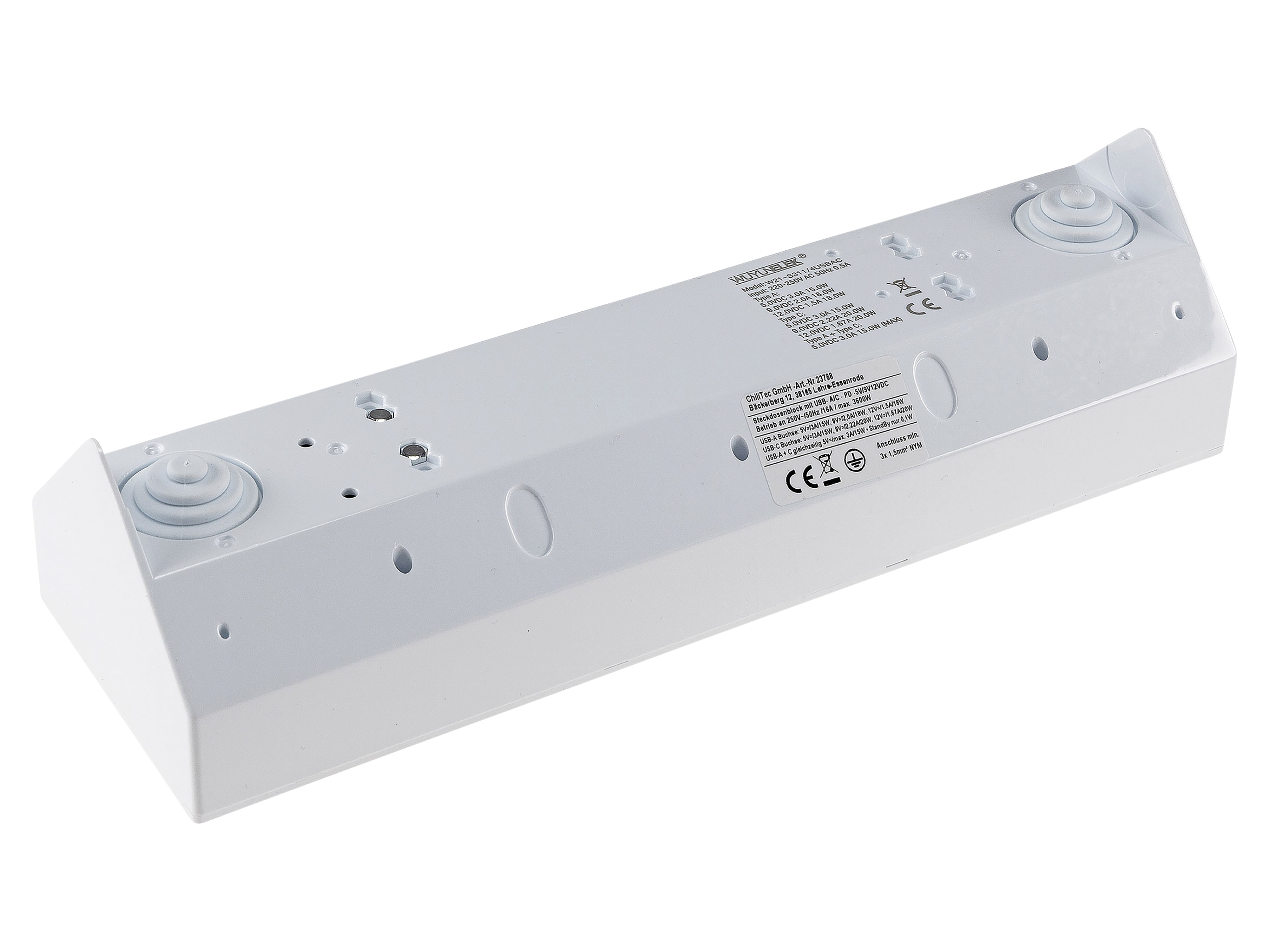 CHILITEC Steckdosenblock 23788, 4-fach, USB-A+C, 250V/16A, weiß