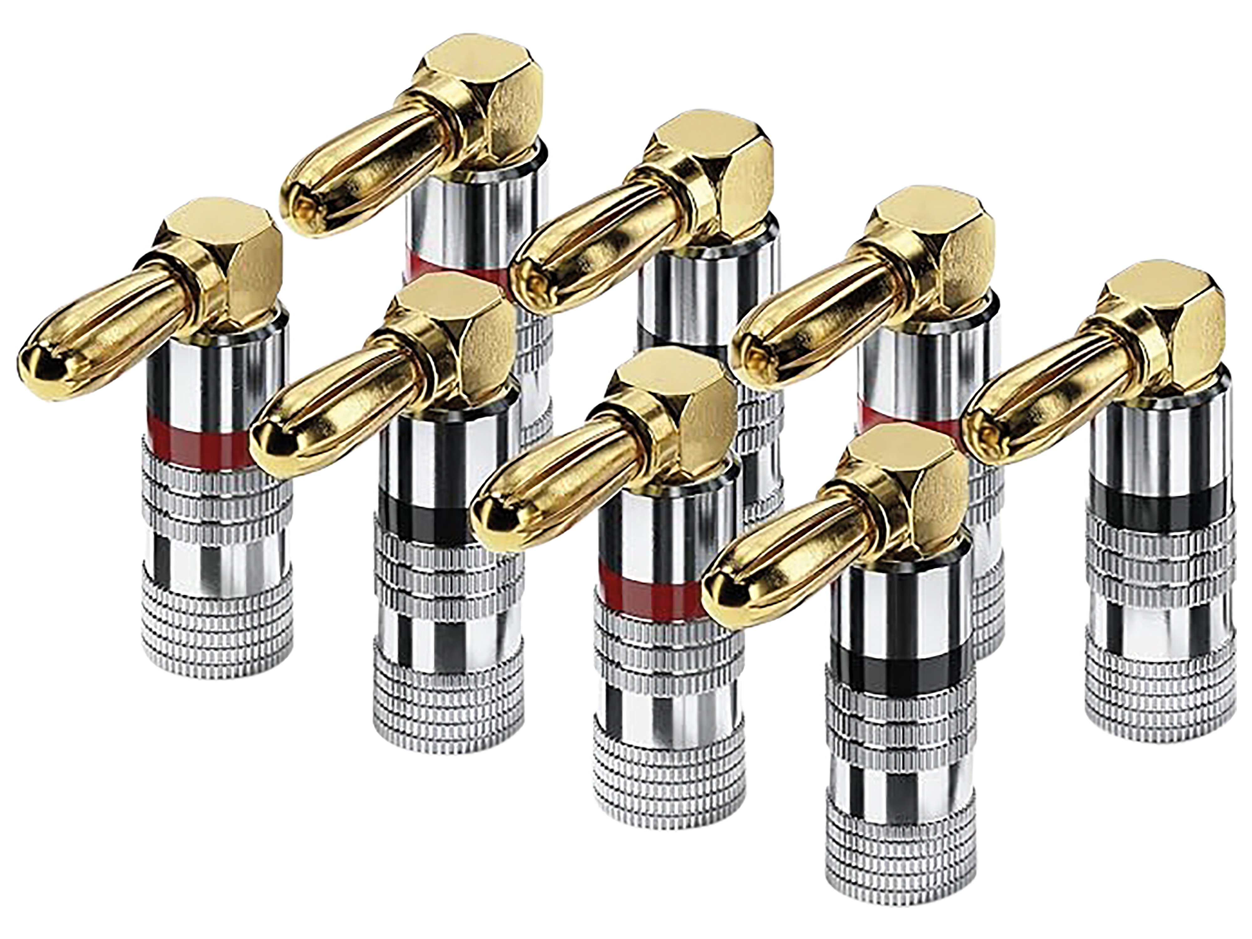 SONERO Bananenstecker S-SC090-08, gewinkelt 90° vergoldet 8er Set