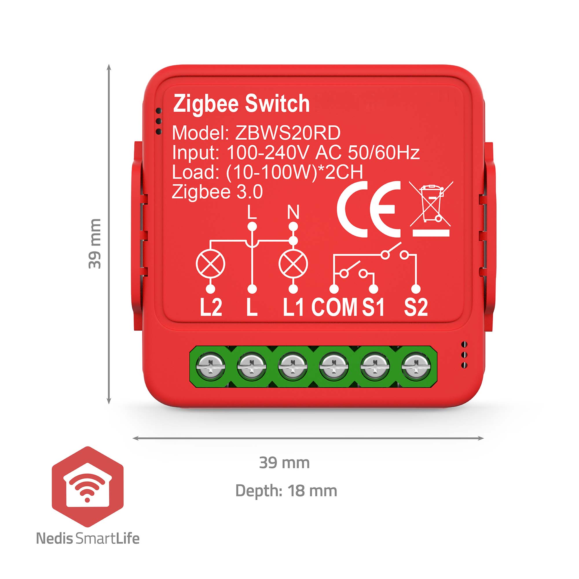 NEDIS Power Switch SmartLife, Einbaumodul, Doppelter Schalter