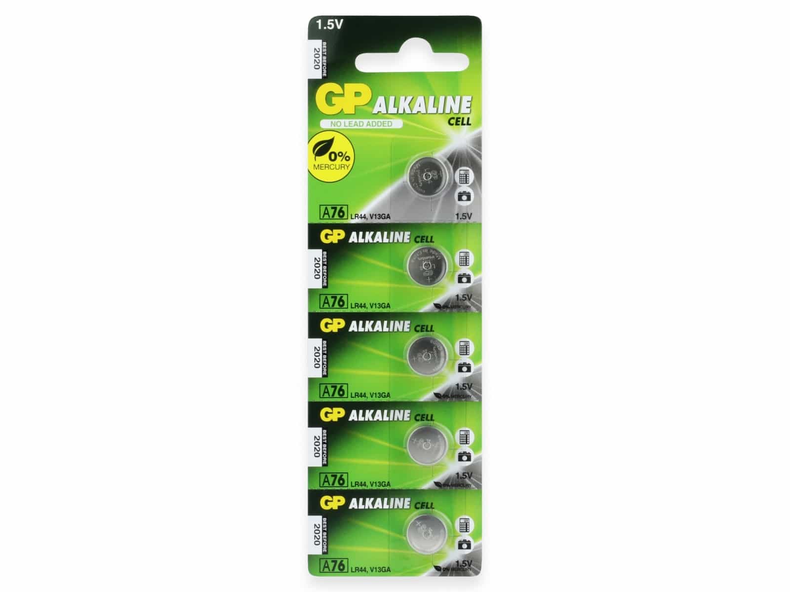GP Knopfzelle LR44, Alkaline, 1,5 V-, 5 Stück GP Knopfzelle LR44, Alkaline, 1,5 V-, 5 Stück