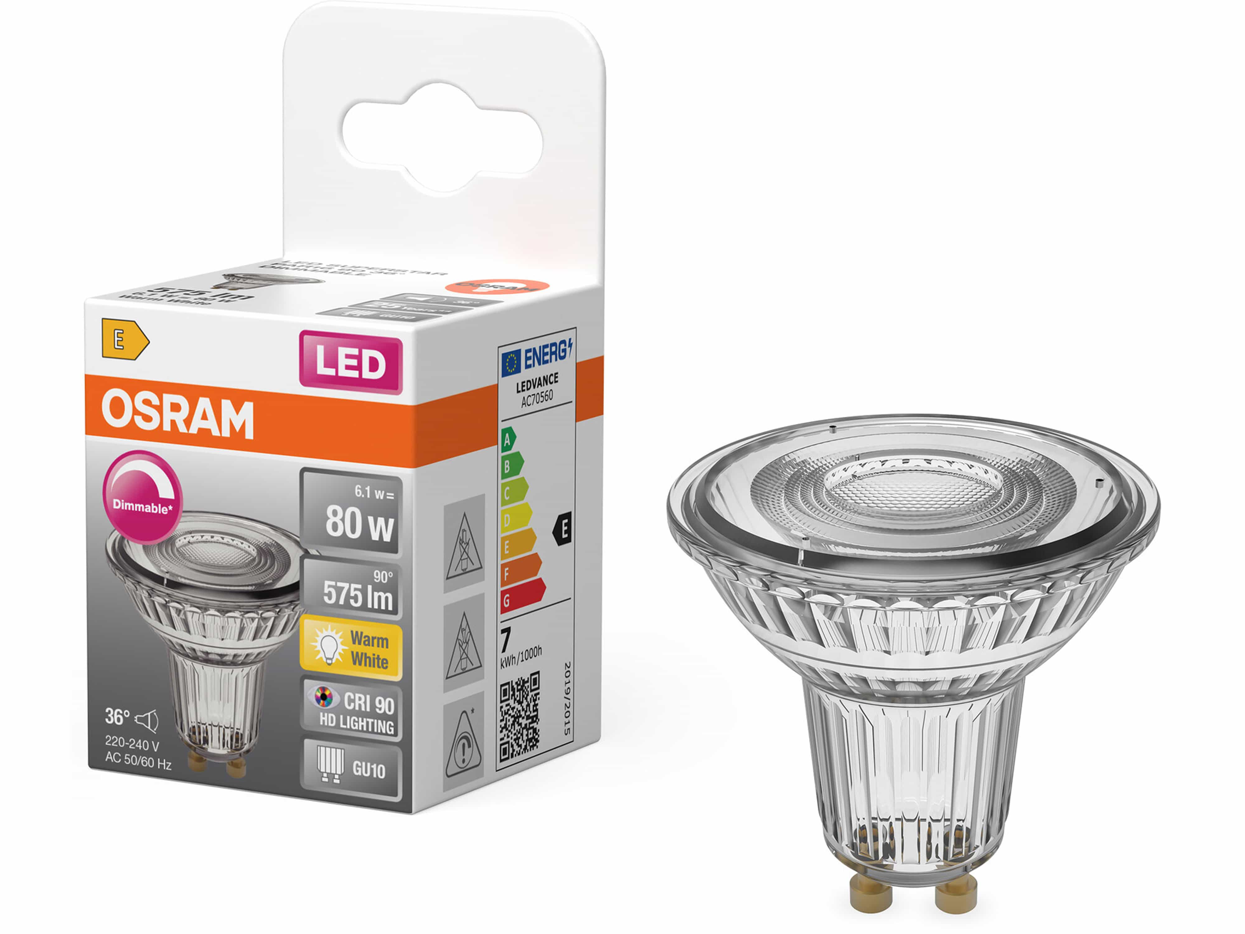 OSRAM LED-Lampe SUPERSTAR, dimmbar, E14, 6,1 W, 2700 K, EEK: E, 575 lm, warmweiß