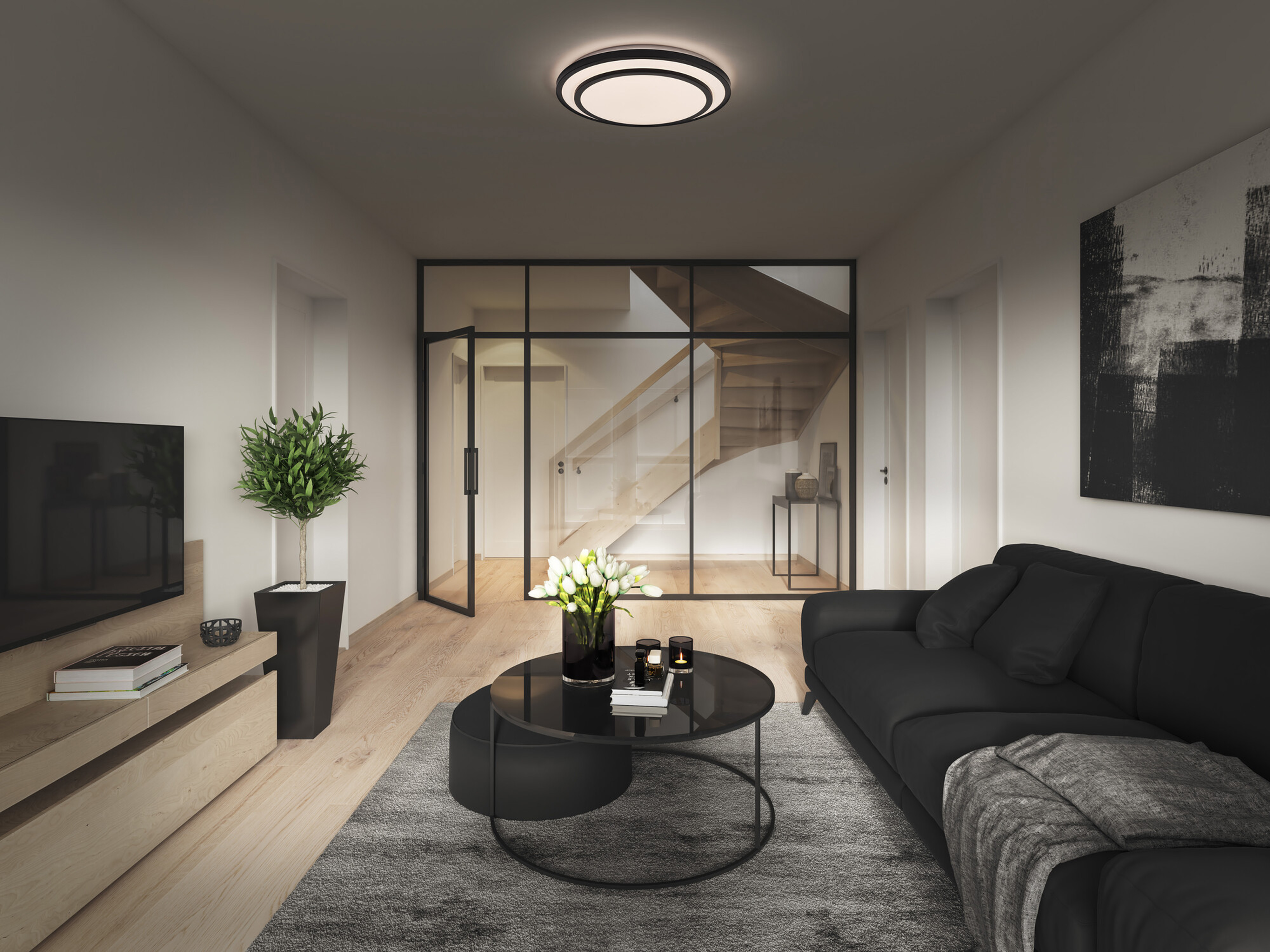 OSRAM LED-Deckenleuchte, 16W, 3000K, 1000lm, warmweiß, IP20, schwarz, Ø30cm