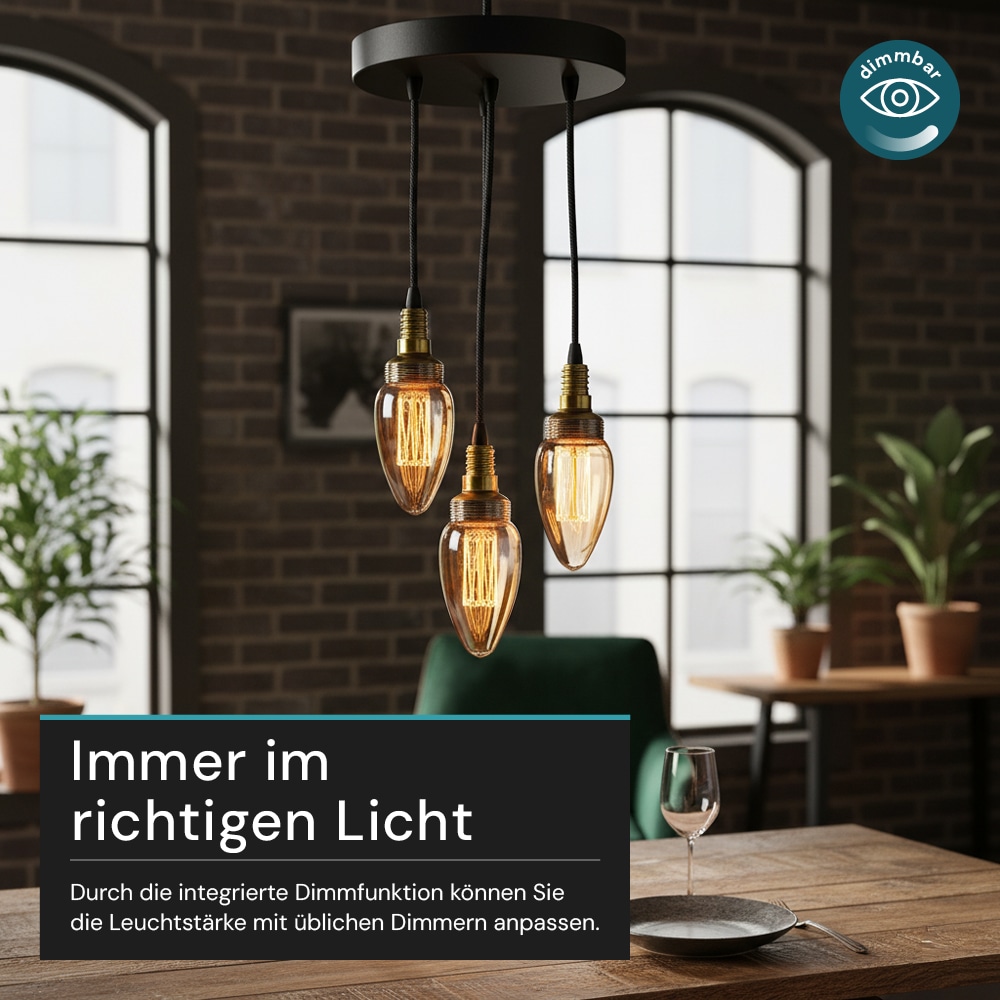 LUXULA LED-Filament-Lampe,, Vintage Kerze, E14, 2,3W, 65lm, 1800K