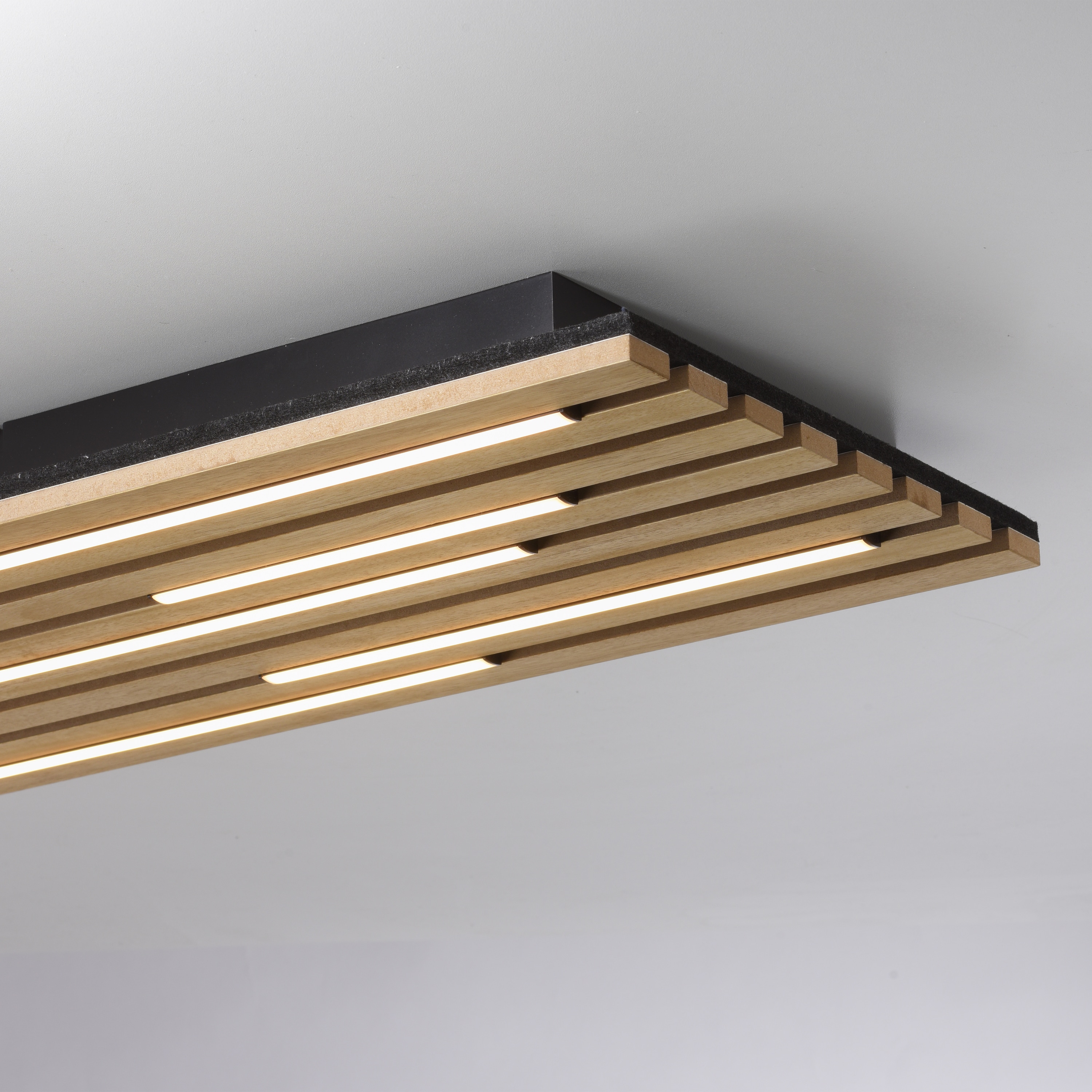 JUST LIGHT LED-Deckenleuchte 15591-79, 25W, 3000K, 3400lm, warmweiß, IP20, Holz/schwarz