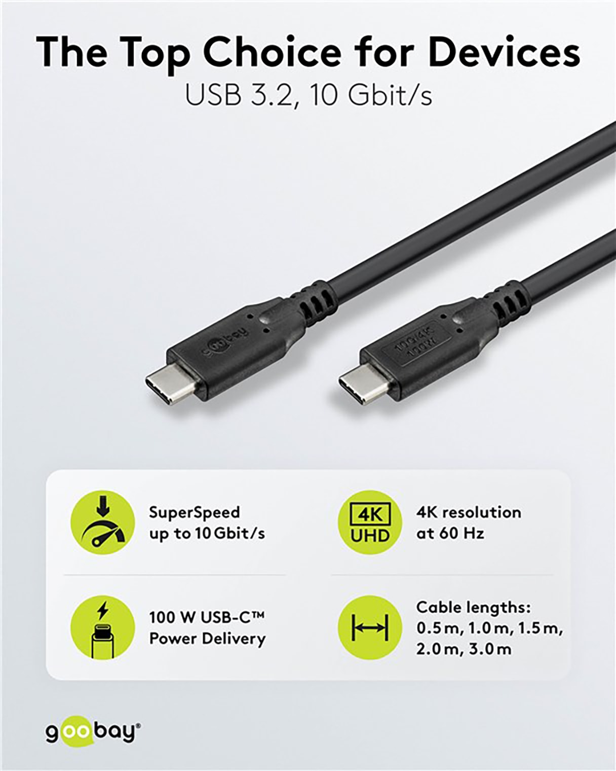 GOOBAY USB-C Kabel 74202 USB3.2 100W 2m schwarz 10 Gbit/s GOOBAY USB-C Kabel 74202 USB3.2 100W 2m schwarz 10 Gbit/s