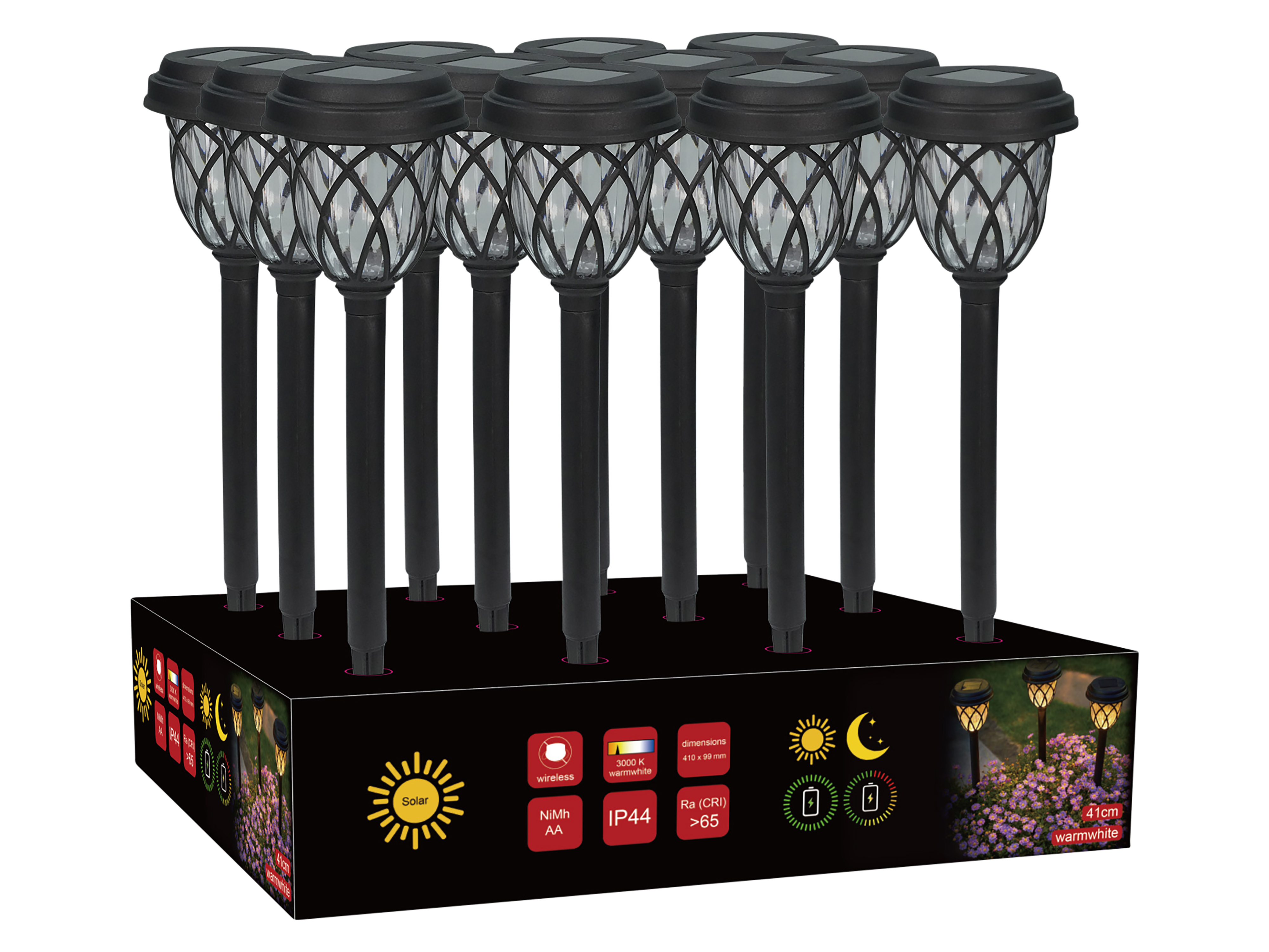 BLULAXA Solar LED-Gartenleuchte 51018, 3000K, IP44, schwarz