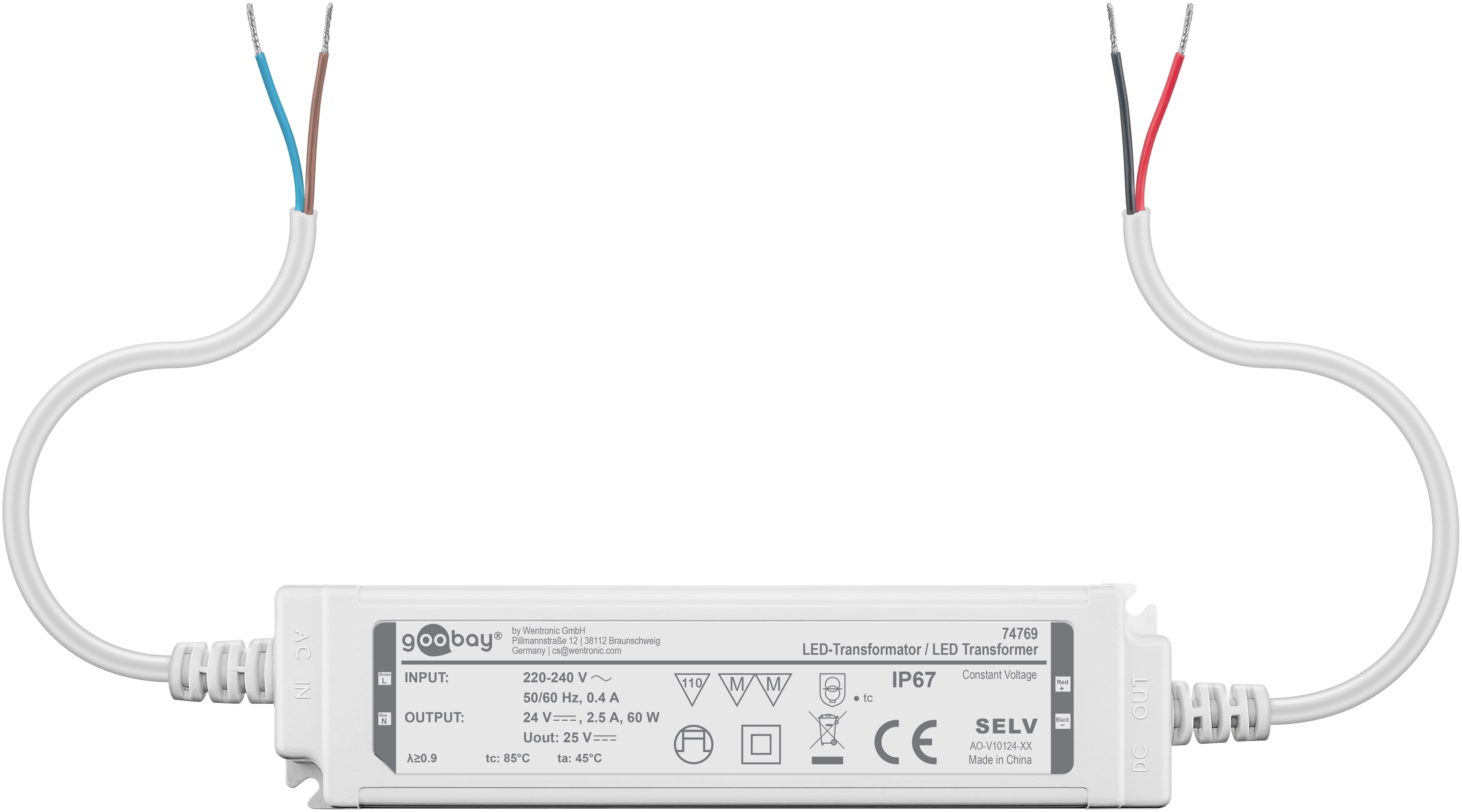 Wetterfester LED-Trafo GOOBAY 24V DC, 60W, 4.16 A, IP67