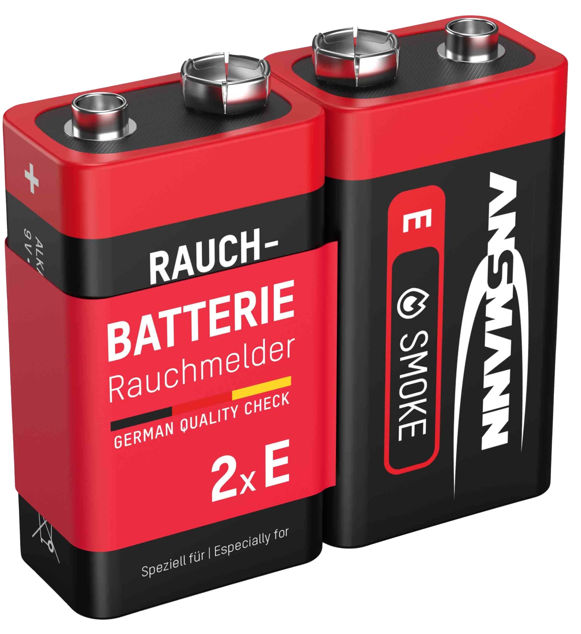 ANSMANN 9V-Blockbatterie, Alkali, 550mAh, 2 Stück, für Rauchmelder