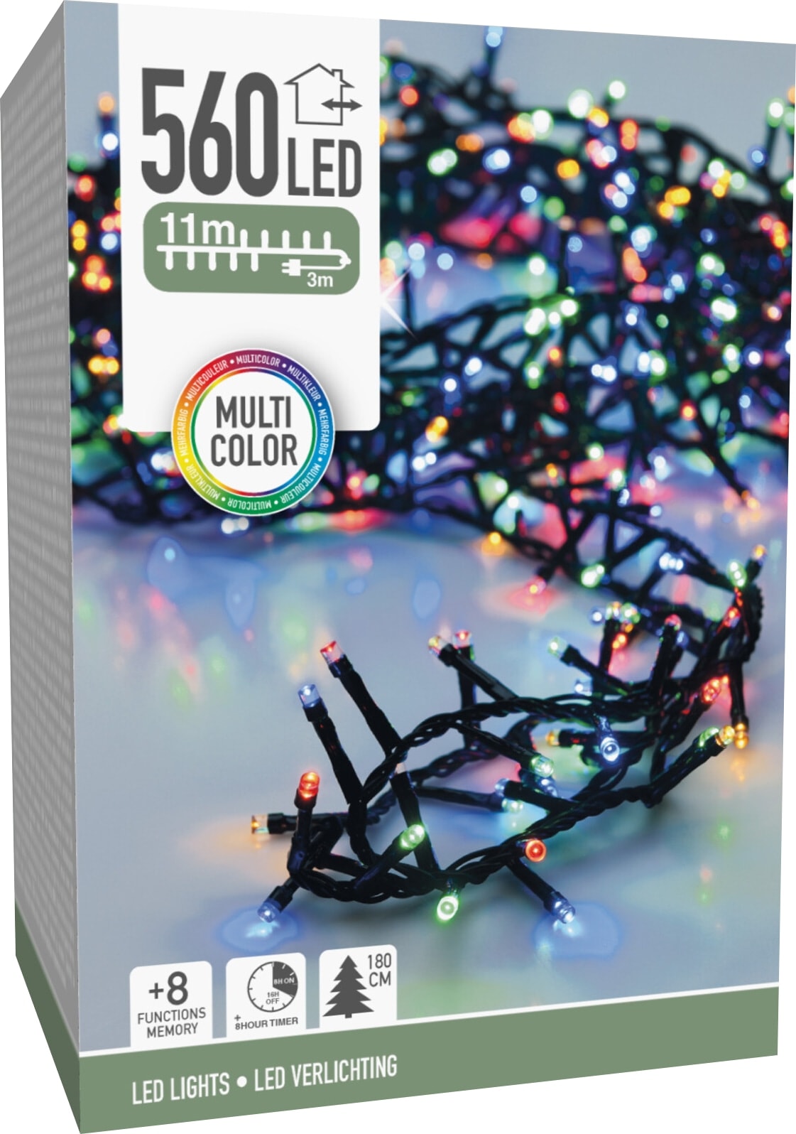 LED-Clusterlichterkette bunt, 560 LEDs, Grünes Kabel, Innen/Außen, 14 m LED-Clusterlichterkette bunt, 560 LEDs, Grünes Kabel, Innen/Außen, 14 m