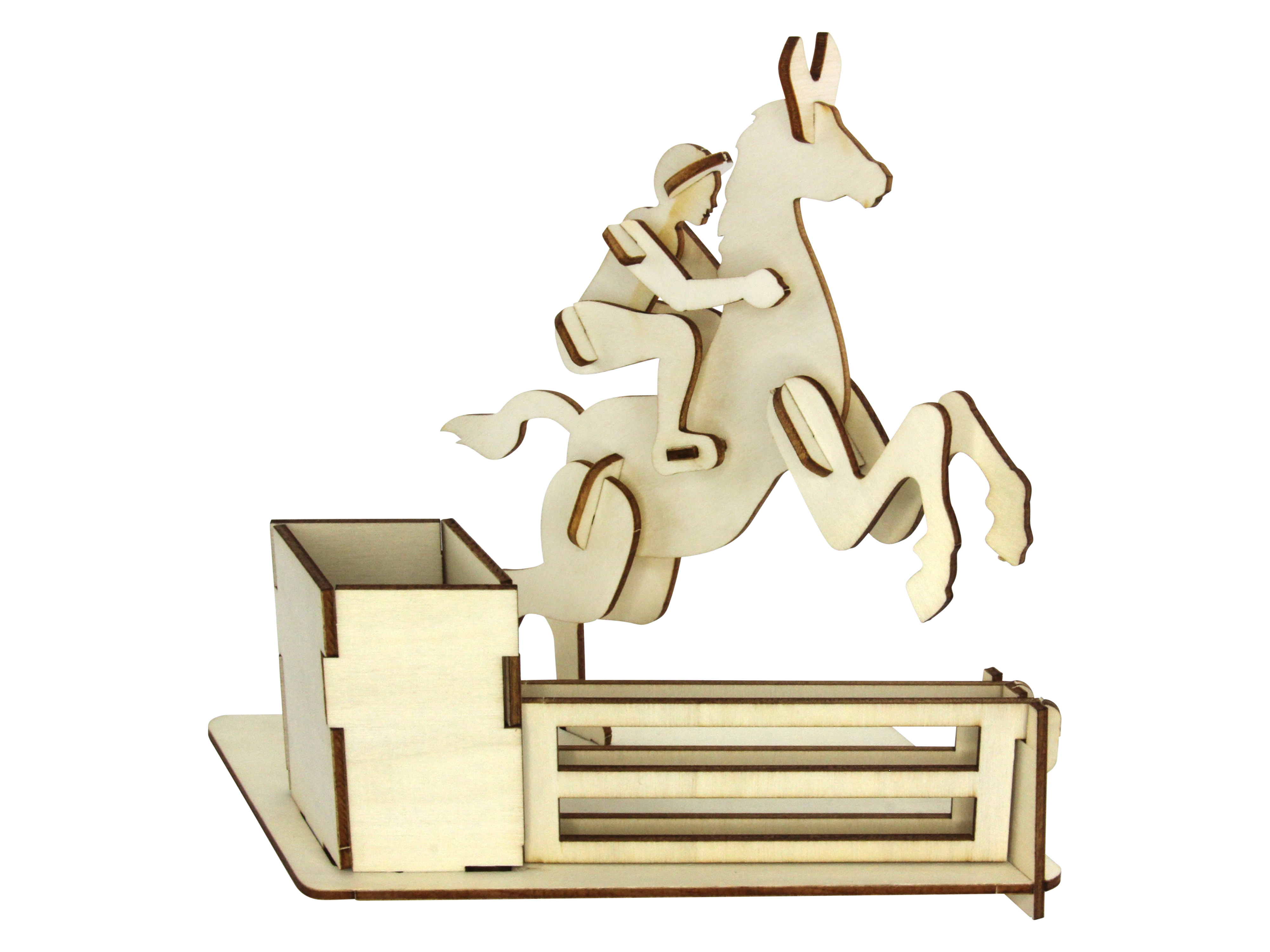 SOL-EXPERT 3D Holz Puzzle Springreiter mit Stiftebox