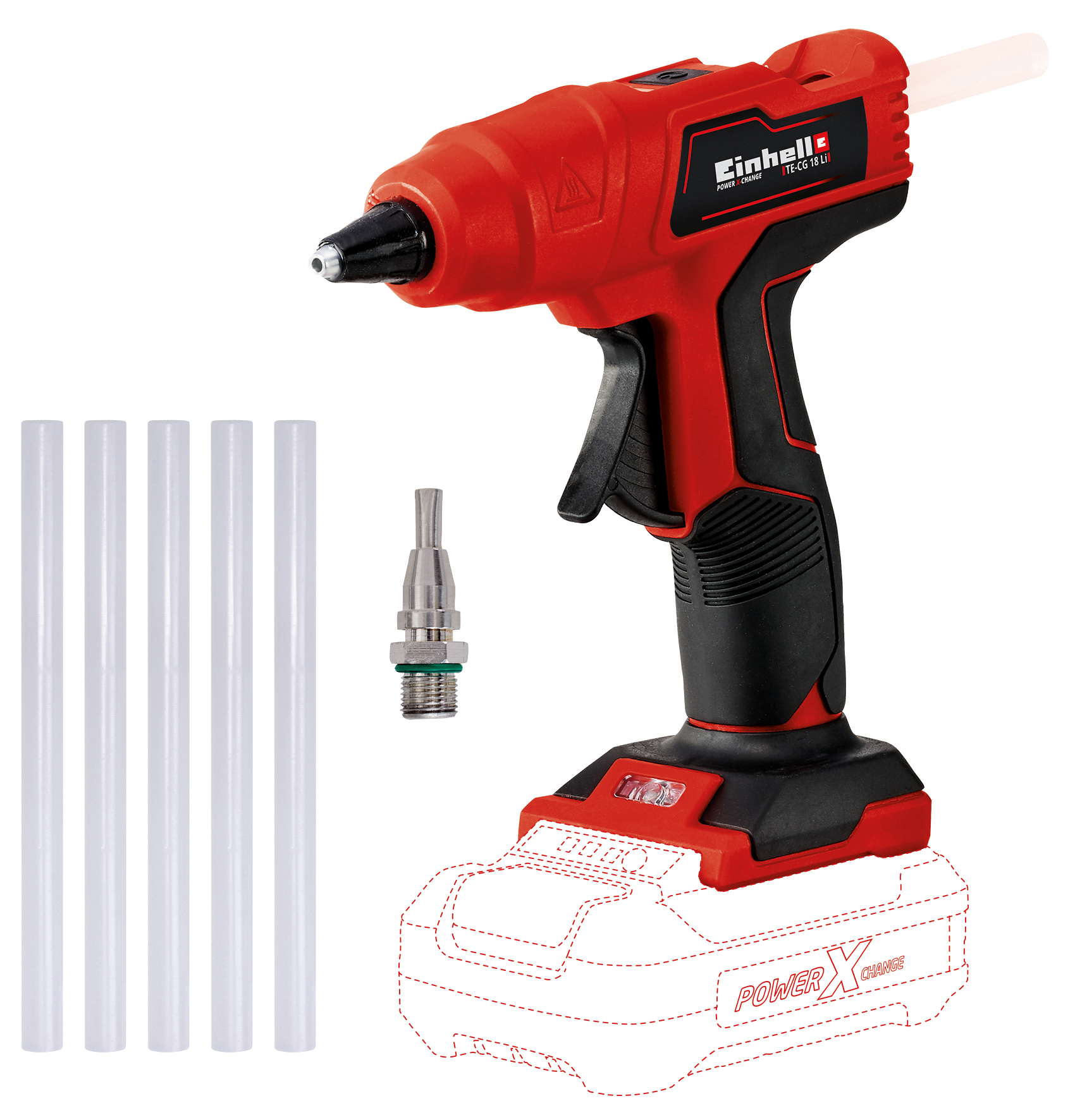 EINHELL Akku-Heißklebepistole TE-CG 18 Li Solo + E-Box Koffer S-F
