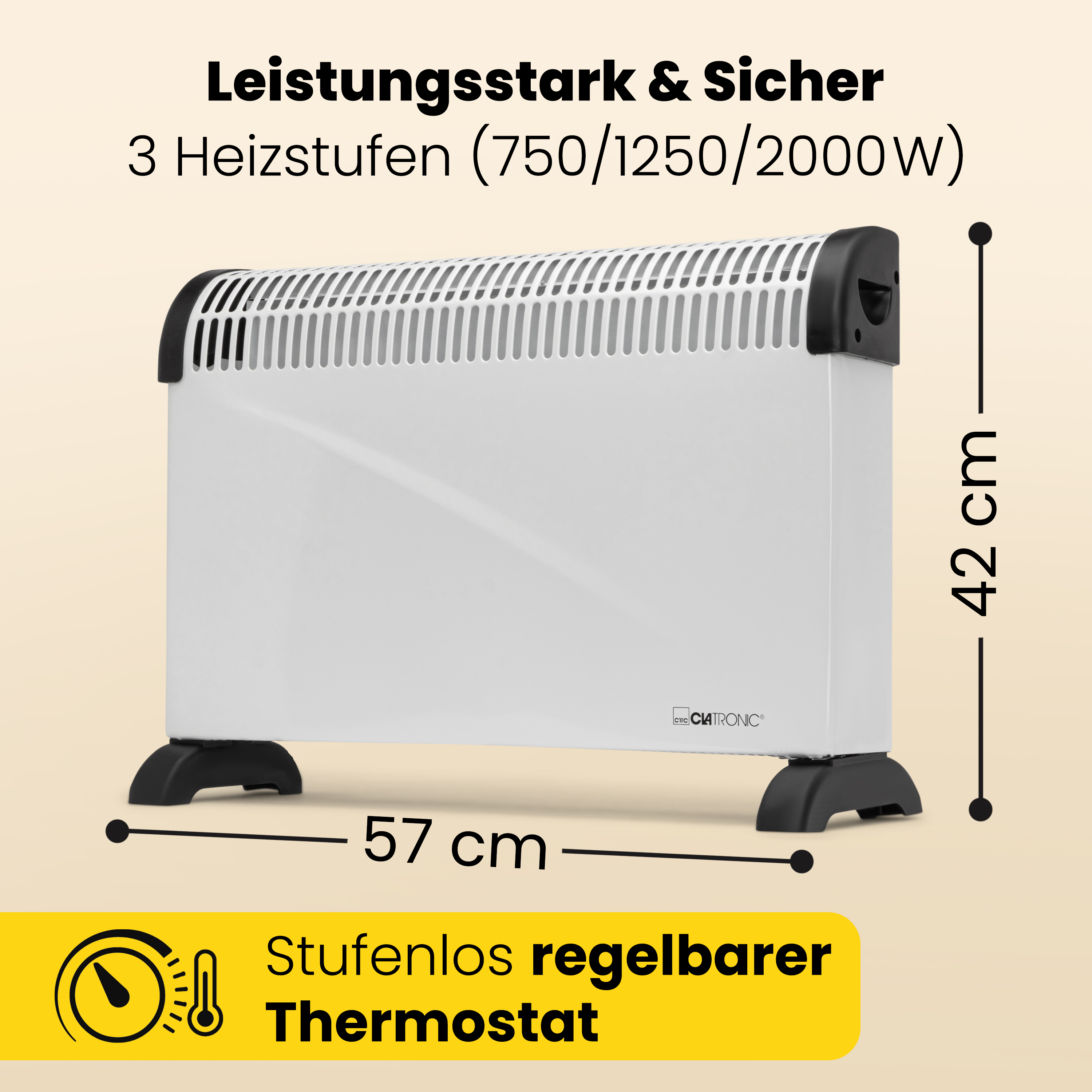 CLATRONIC Konvektor-Heizung KH 3077 N, 3 Heizstufen, weiß, max. 2000 Watt