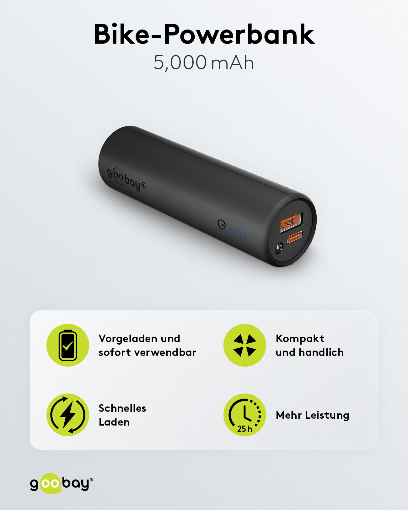GOOBAY Bike Powerbank 60656, 5000mAh, QC/PD, mit Halterung