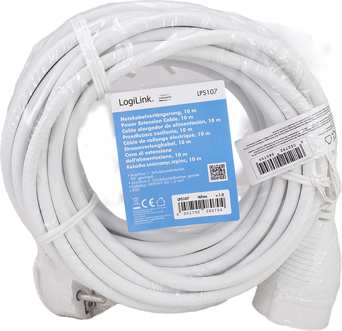 LOGILINK Netzkabelverlängerung LPS107 CEE7/7 (90°) zu CEE 7/3 10m weiß